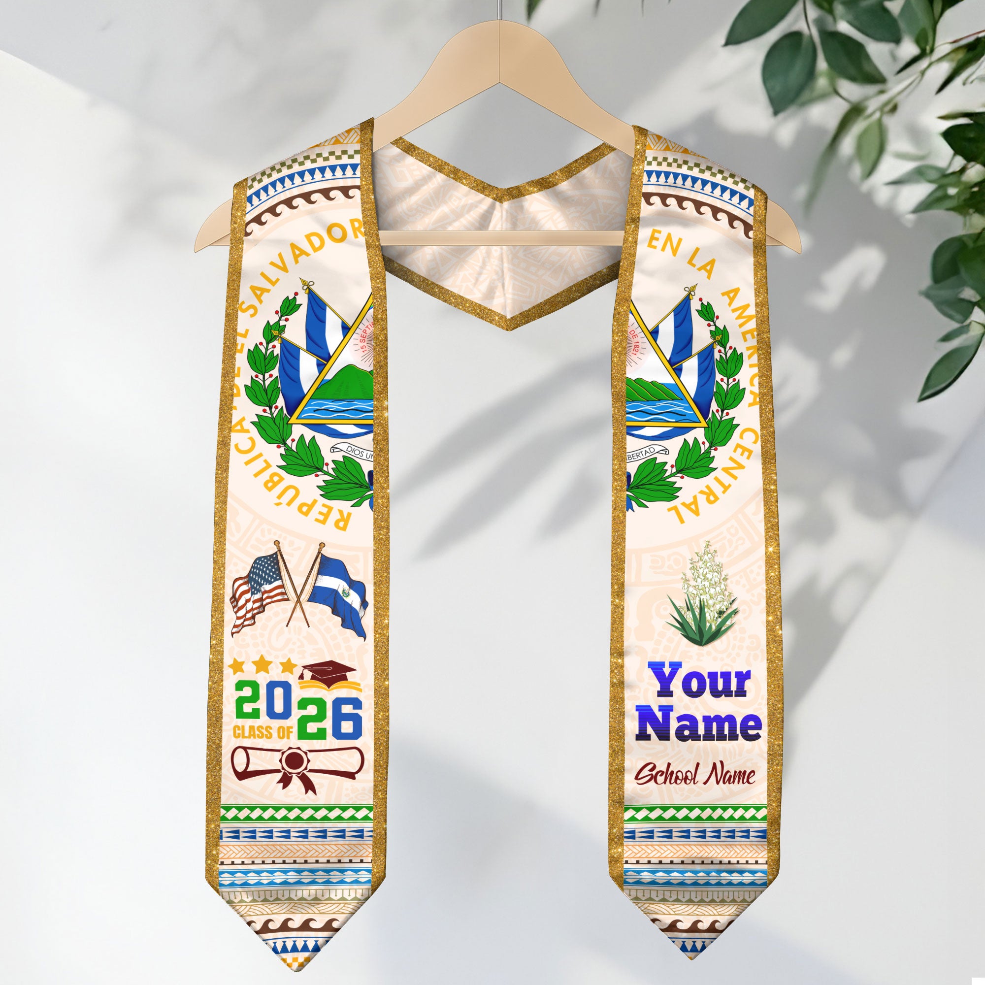 El Salvador Flag 2026, Graduation Stole 2026, Custom Sash, Salvadoran Graduation Stole 2026, Custom Stole