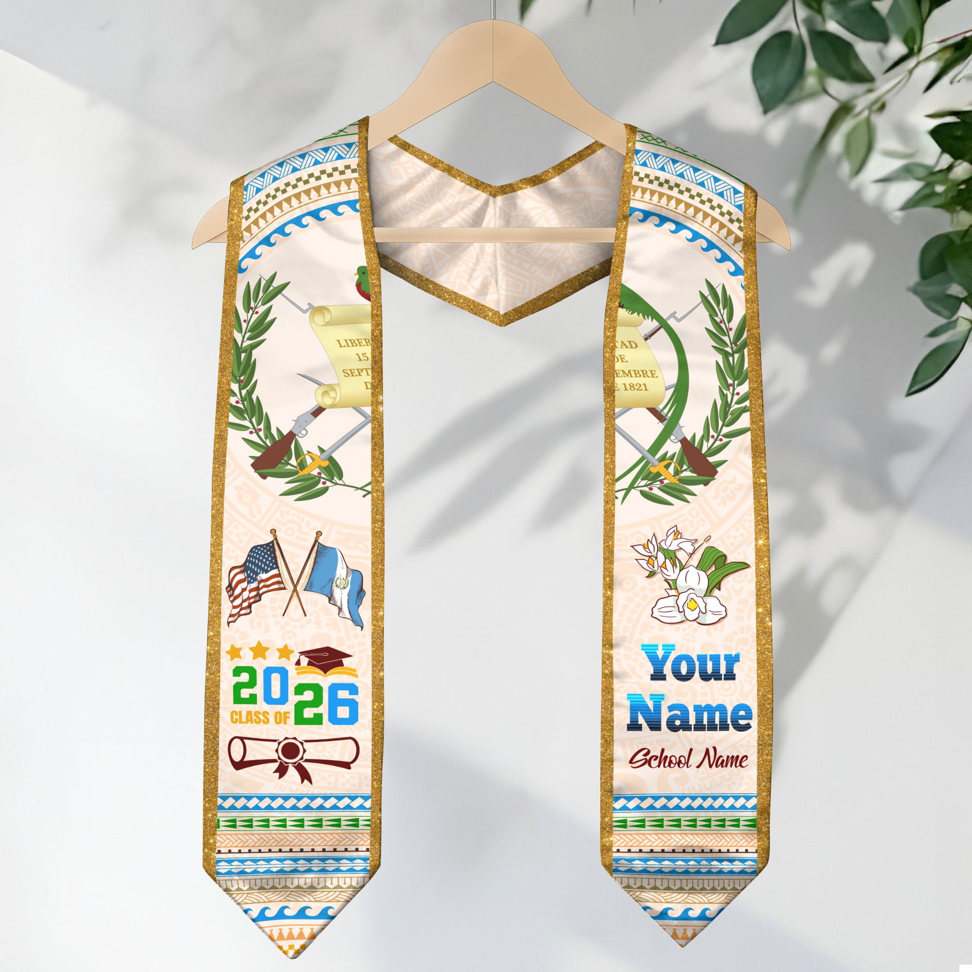 Guatemala Flag Graduation Stole 2026, Custom Sash, Guatemalan Graduation Stole