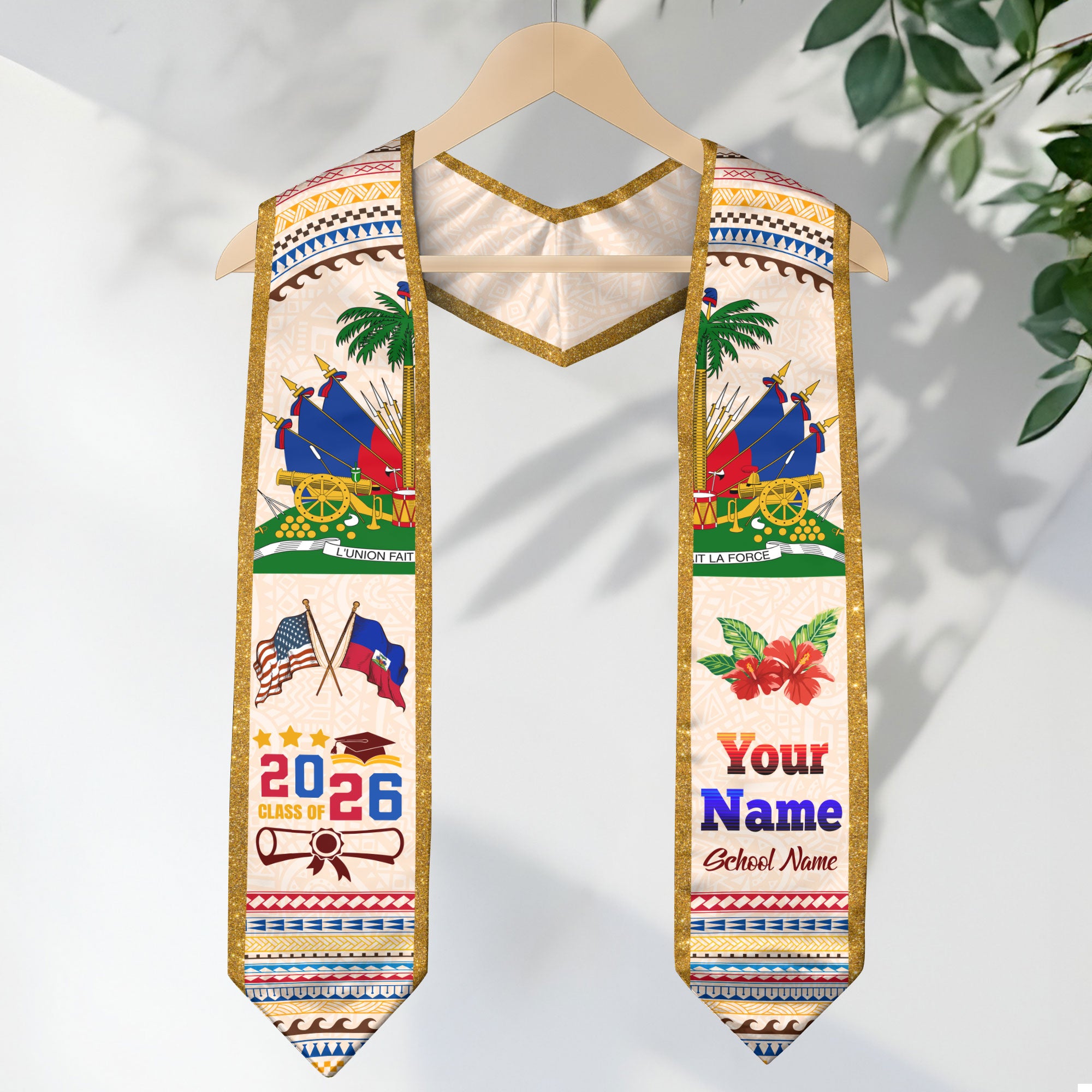 Class of 2026 Haiti Graduation Sash, Haitian Flag Stole, Custom-Ready Graduation Style
