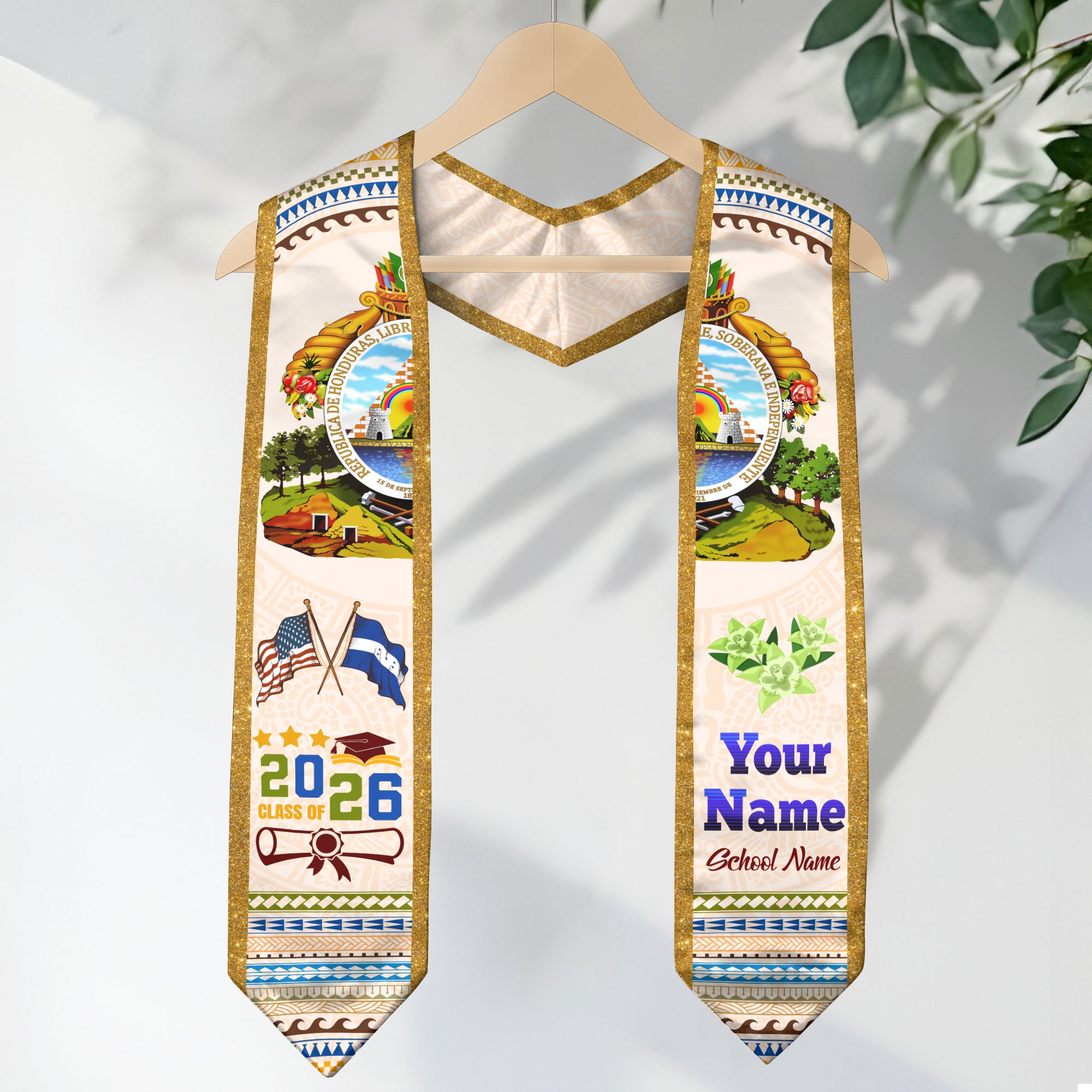 Honduras Flag Graduation Stole 2026, Honduran Grad Sash, Custom Option Class of 2026