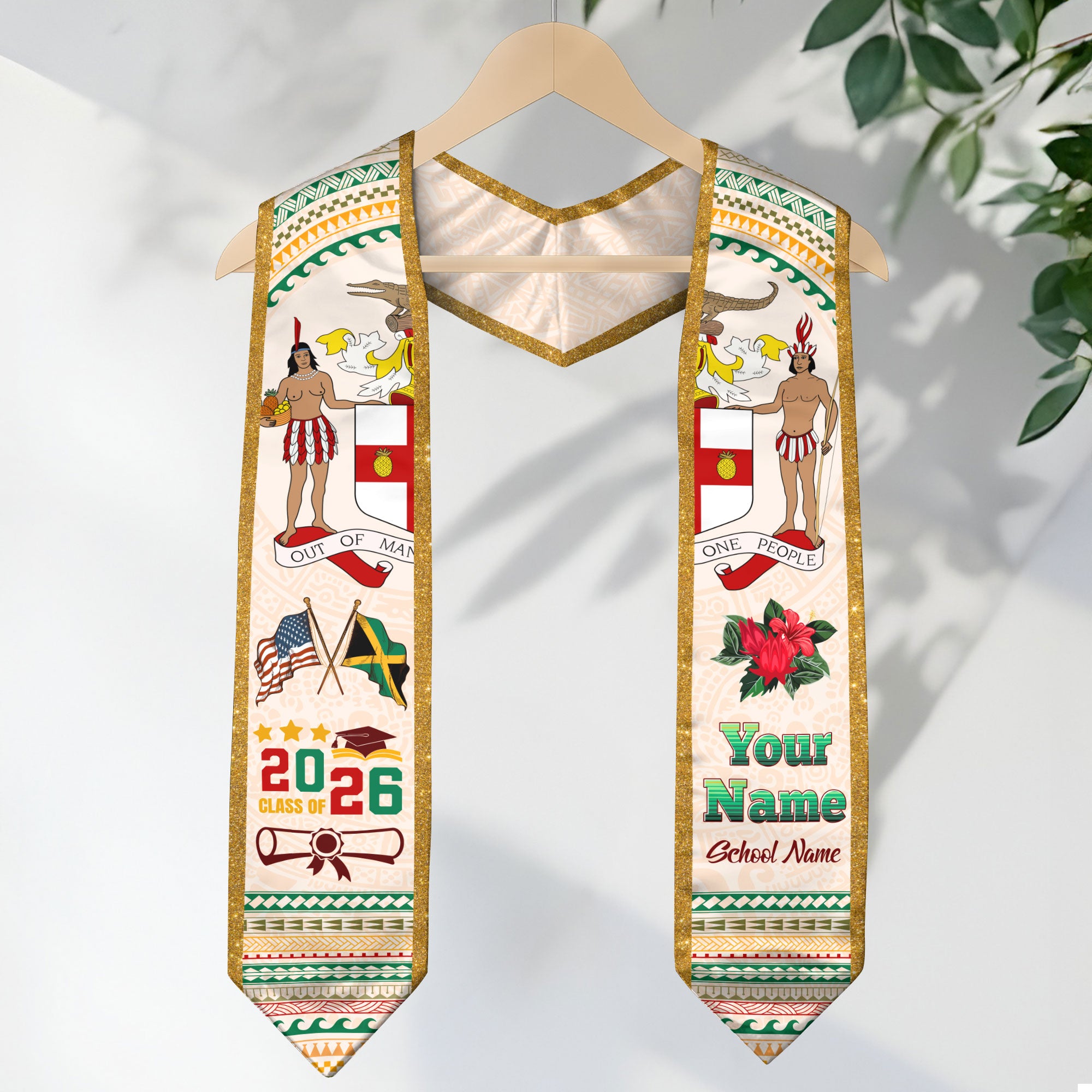 Jamaica Flag Graduation Stole 2026, Custom Sash, Jamaican Graduation Stole for Grads