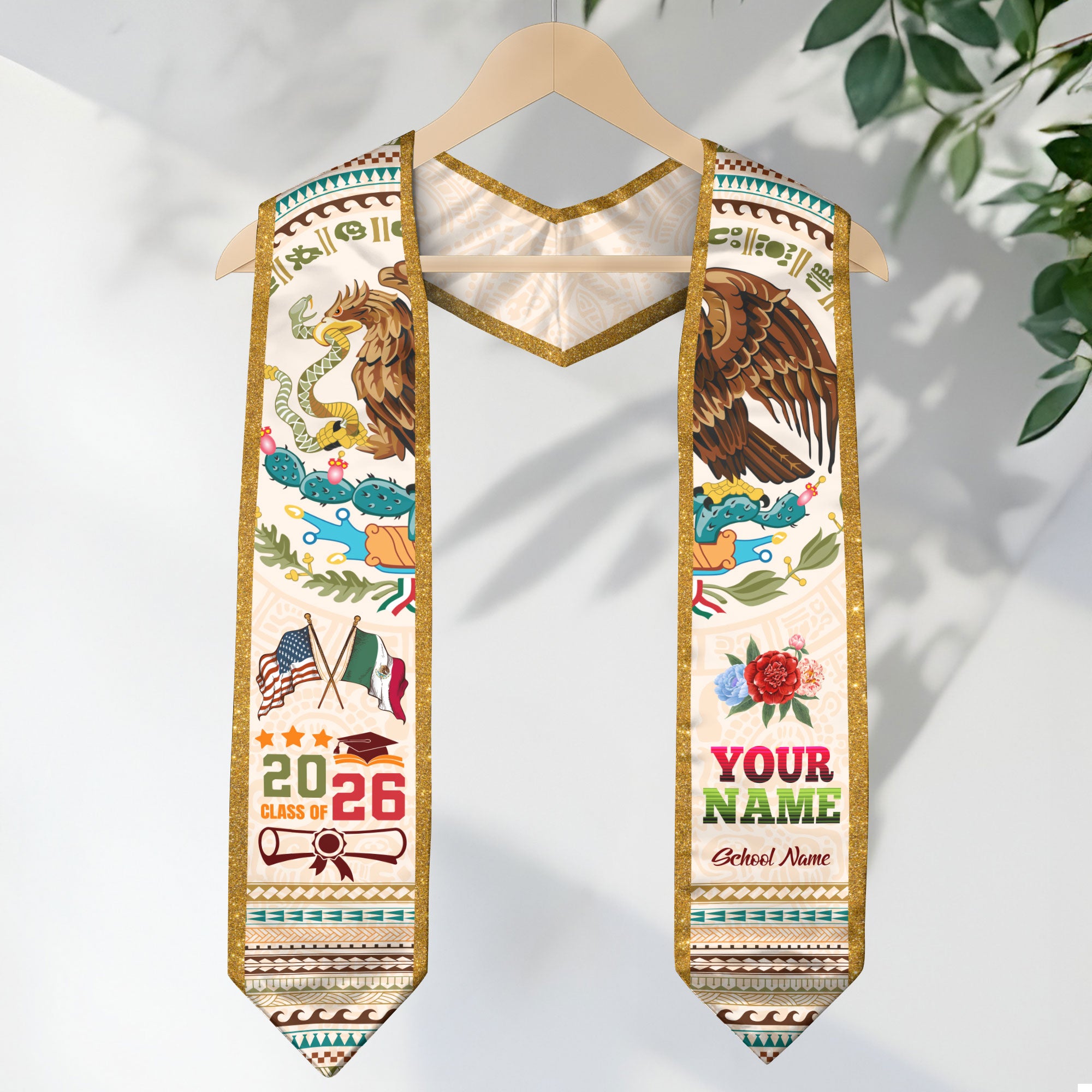 Mexico Graduation Stole 2026, Custom Mexican Graduation Sash, Mexican American Flag Stole