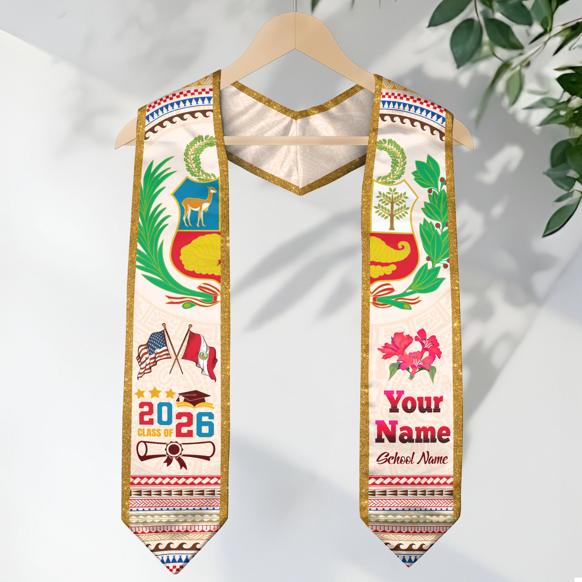 Peru Flag Graduation Stole 2026, Peruvian Grad Sash, Signature Finish for 2026 Grads