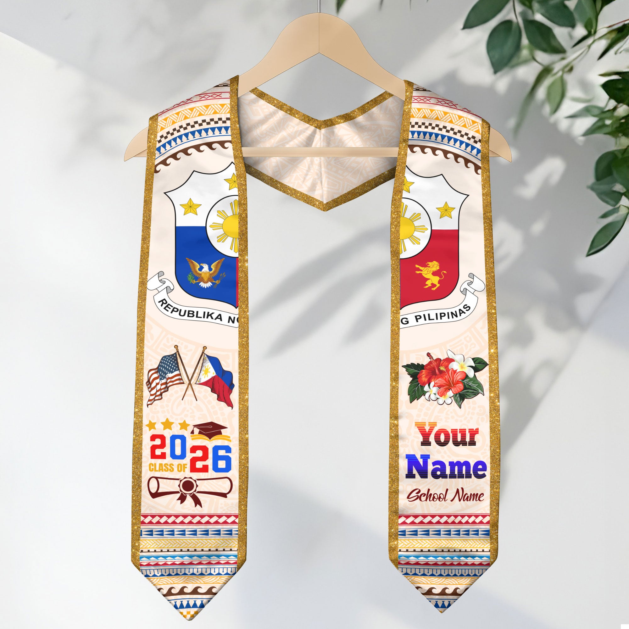 Philippines Flag Graduation Stole 2026, Custom Sash, Filipino Graduation Stole for Grads