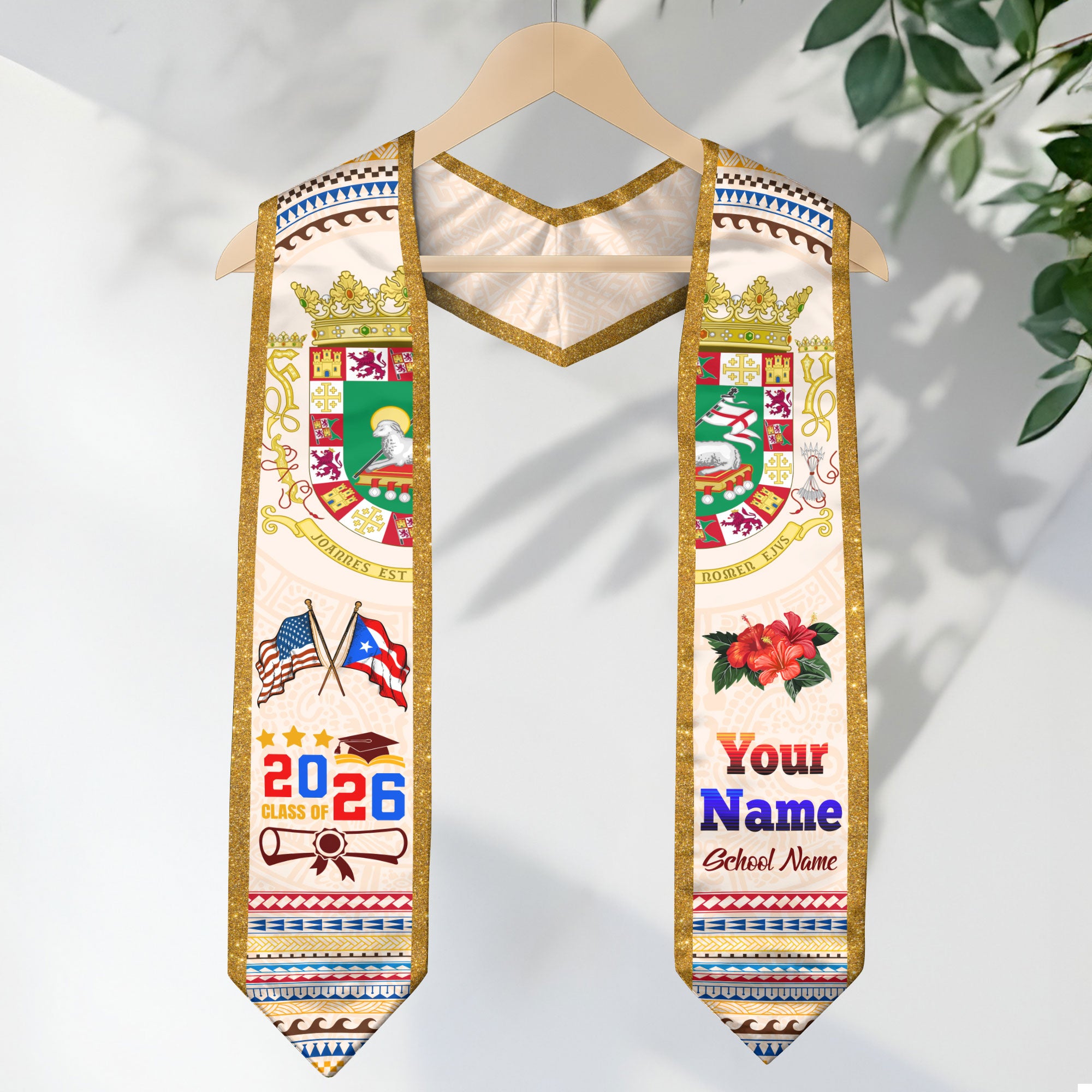 Puerto Rico Graduation Sash 2026, Puerto Rican Flag Graduation Stole, Custom Touch Option