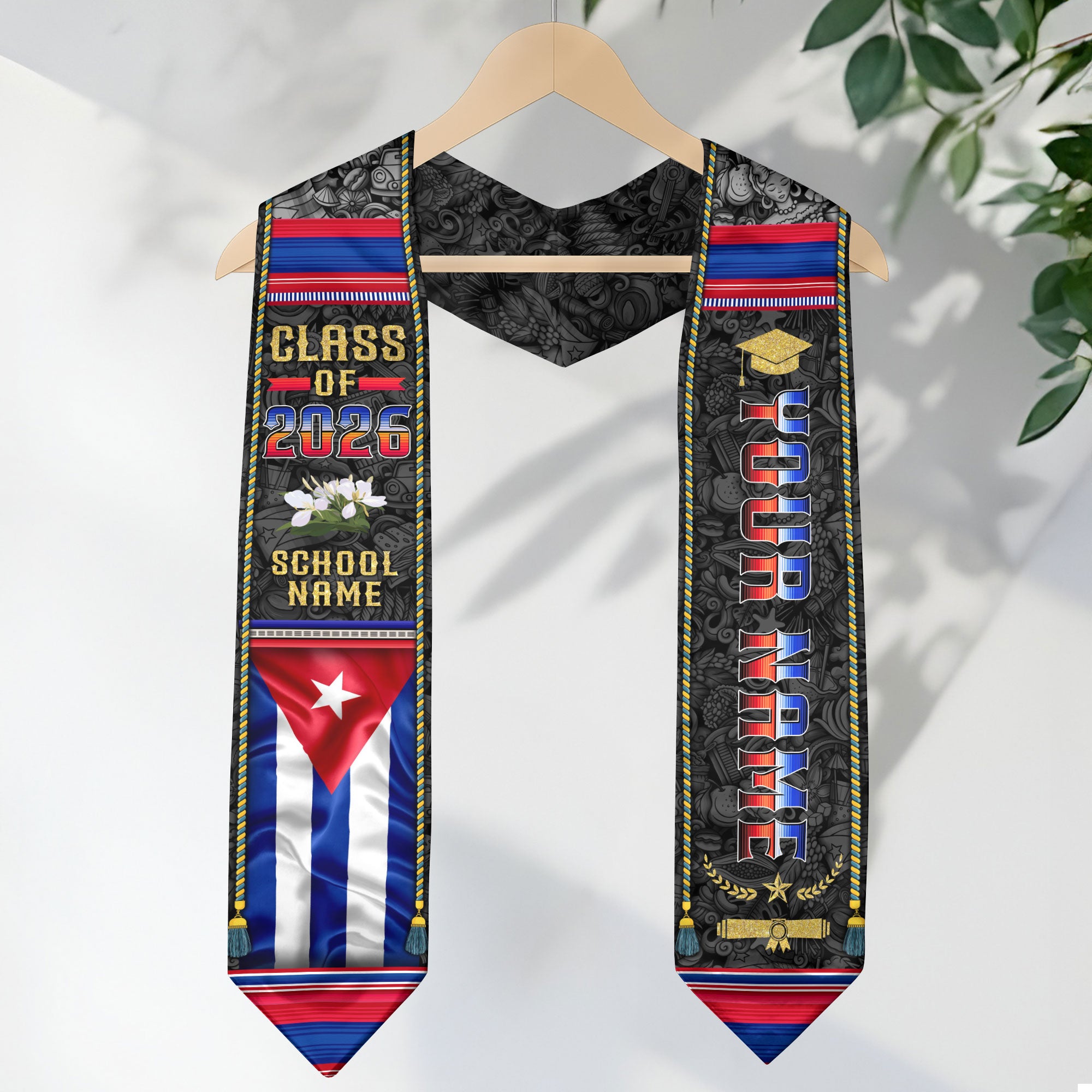 Cuba Flag Graduation Stole 2026, Cuban Grad Sash, Bespoke Touch Graduation Accessory