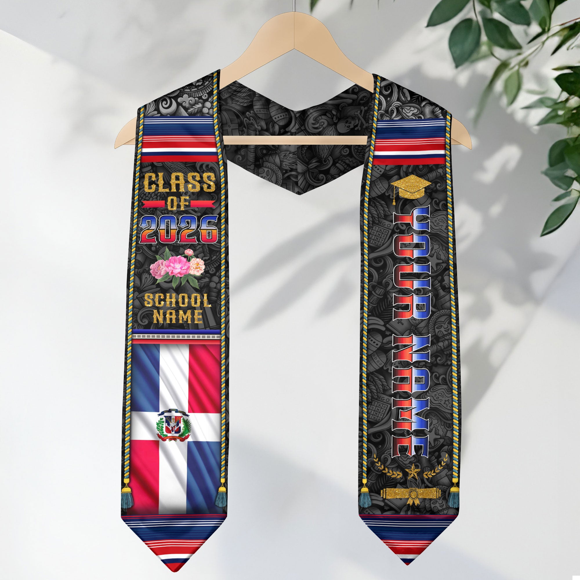 Dominican Flag Graduation Stole 2026, Dominican Stole Sash, Custom Finish for Grads