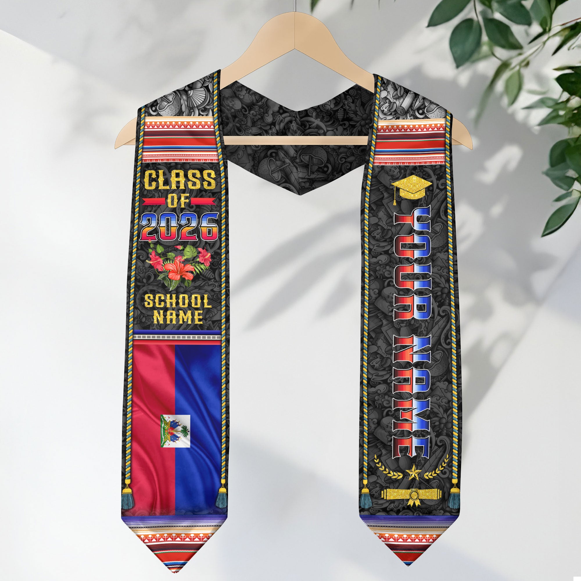 Haiti Flag Graduation Stole 2026, Haitian Grad Sash, Bespoke Touch Graduation Accessory
