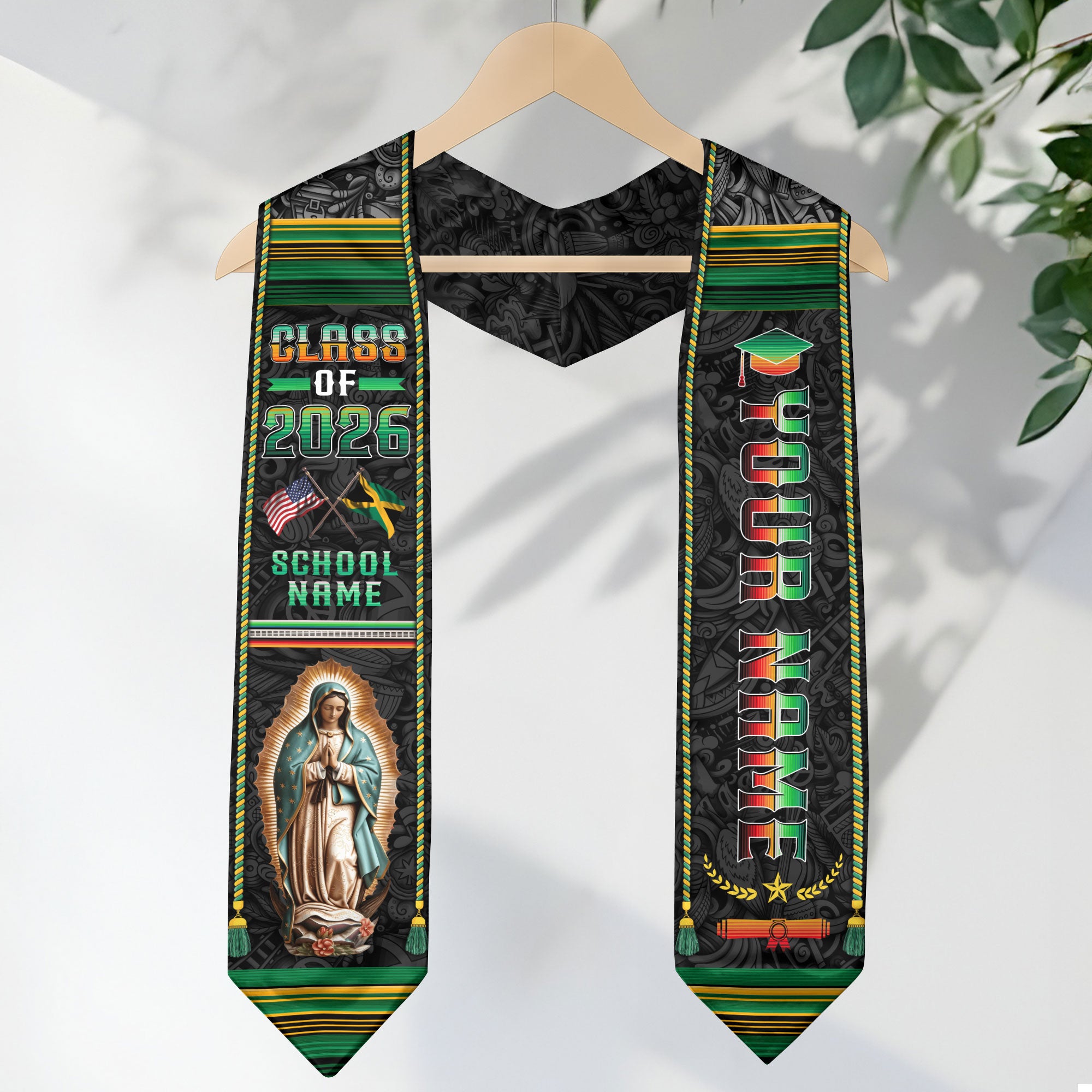Custom Jamaica Graduation Sash 2026, Jamaican Flag Stole, Graduation Stole 2026 Jamaica