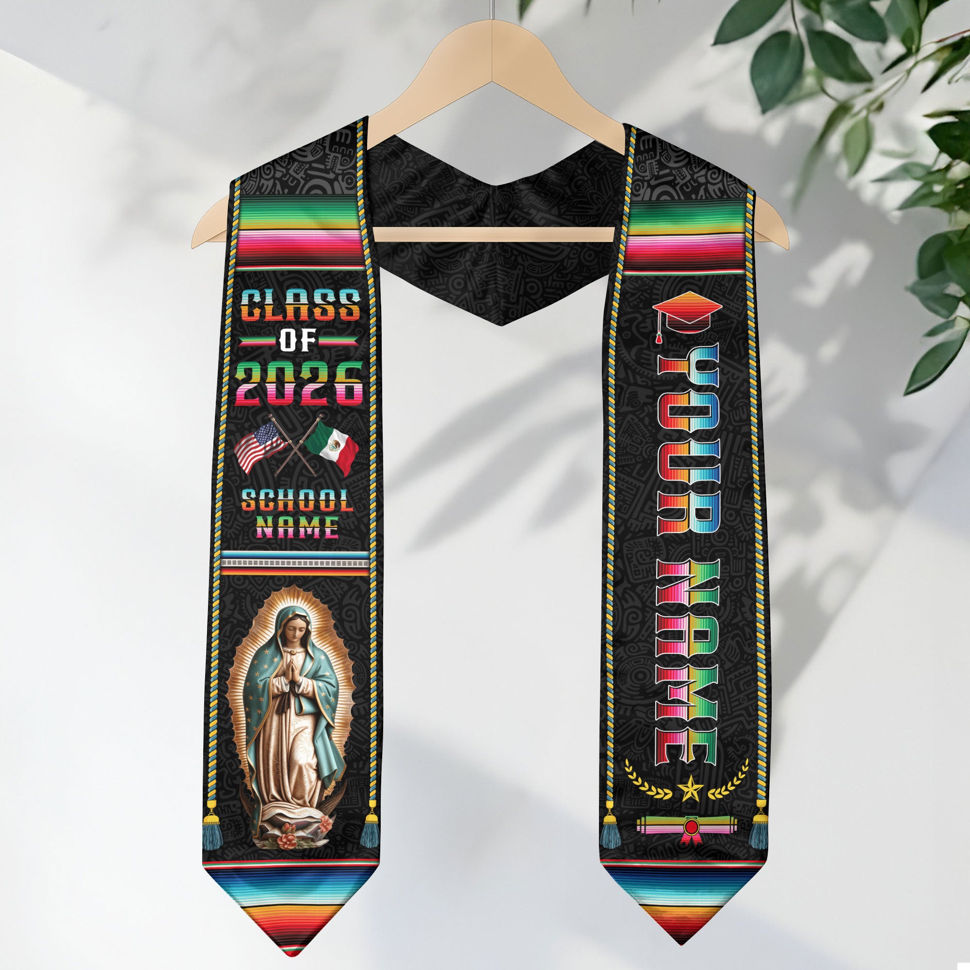 Customizable Mexican Graduation Stole 2026, Mexican American Flag Sash, Mexico Grad Stole