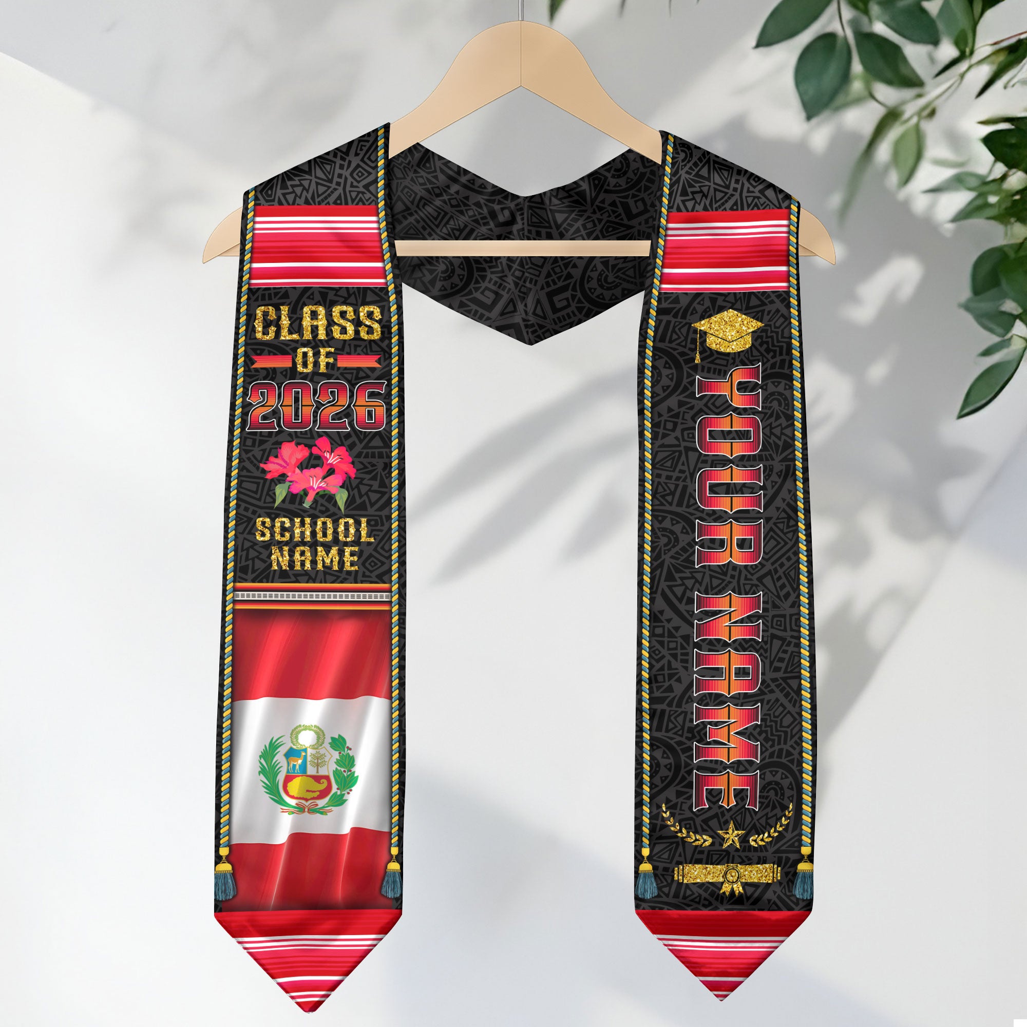 Peruvian Graduation Sash 2026, Peru Flag Graduation Stole, Personalized Detail for Grads