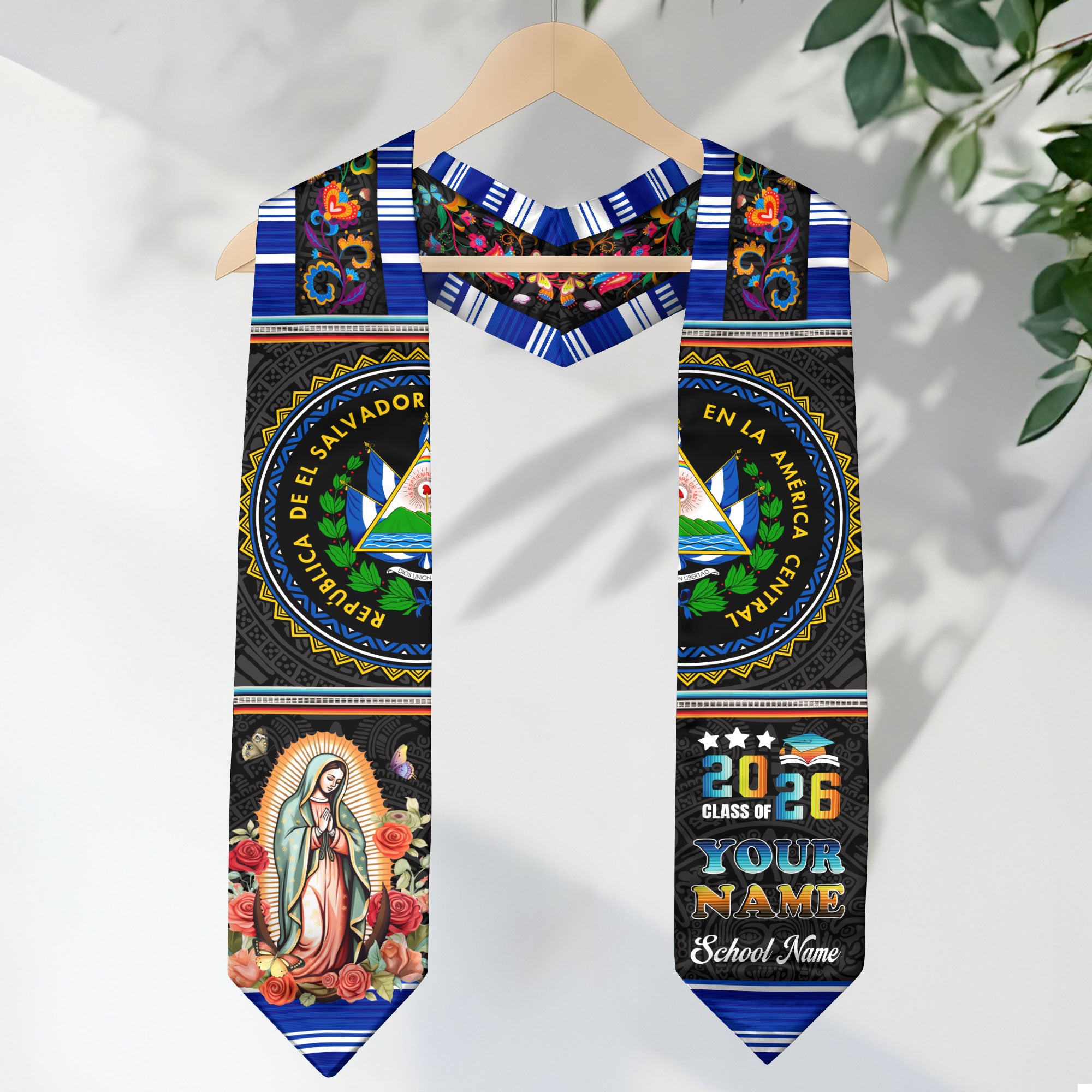 Salvadoran Graduation Stole 2026, El Salvador Flag Sash, Custom Grad Sash for 2026