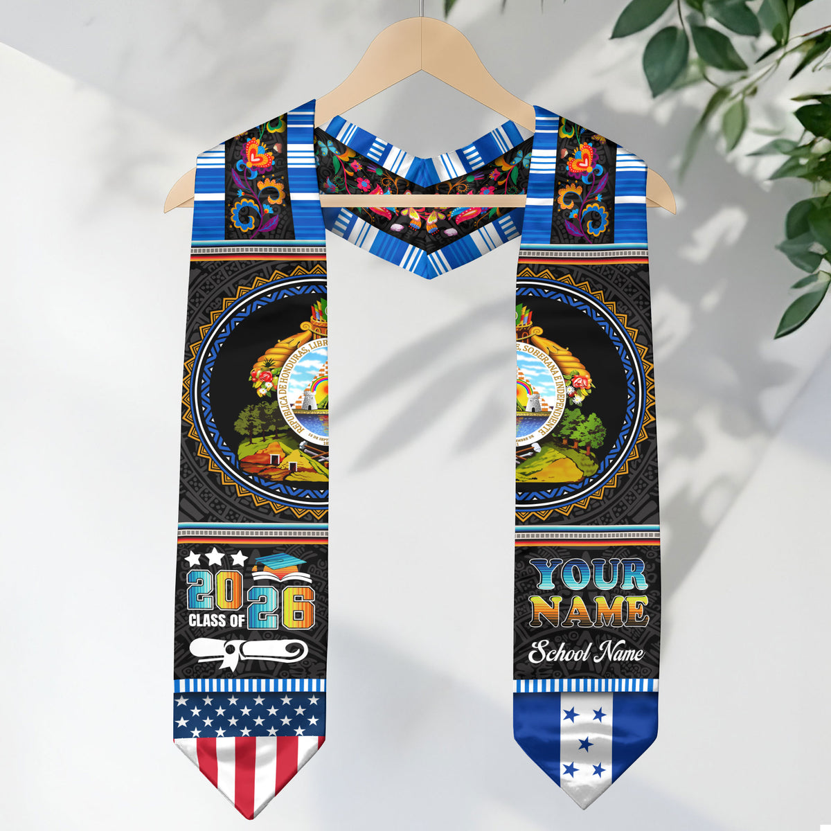 Honduras Graduation Sash 2026, Honduran Flag Stole, Custom Touch Graduation Stole