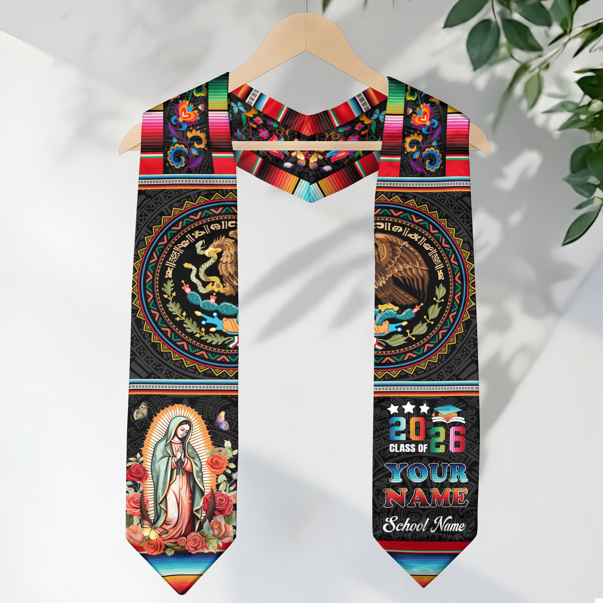 Mexican Graduation Stole 2026, Custom Mexican American Flag Sash, Mexico Graduation Stole