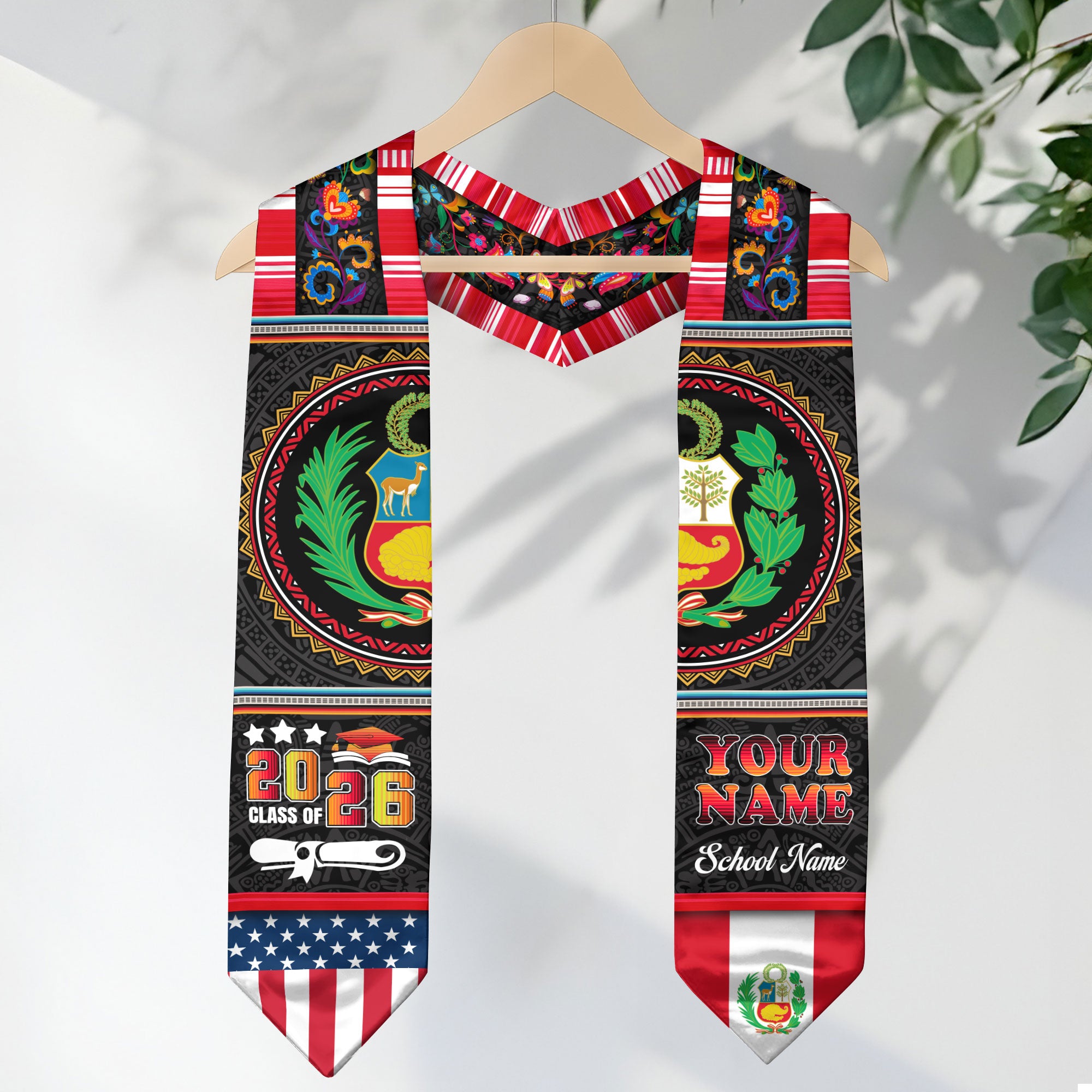 Peru Graduation Stole 2026, Peruvian Flag Sash, Custom-Ready Style for Class of 2026