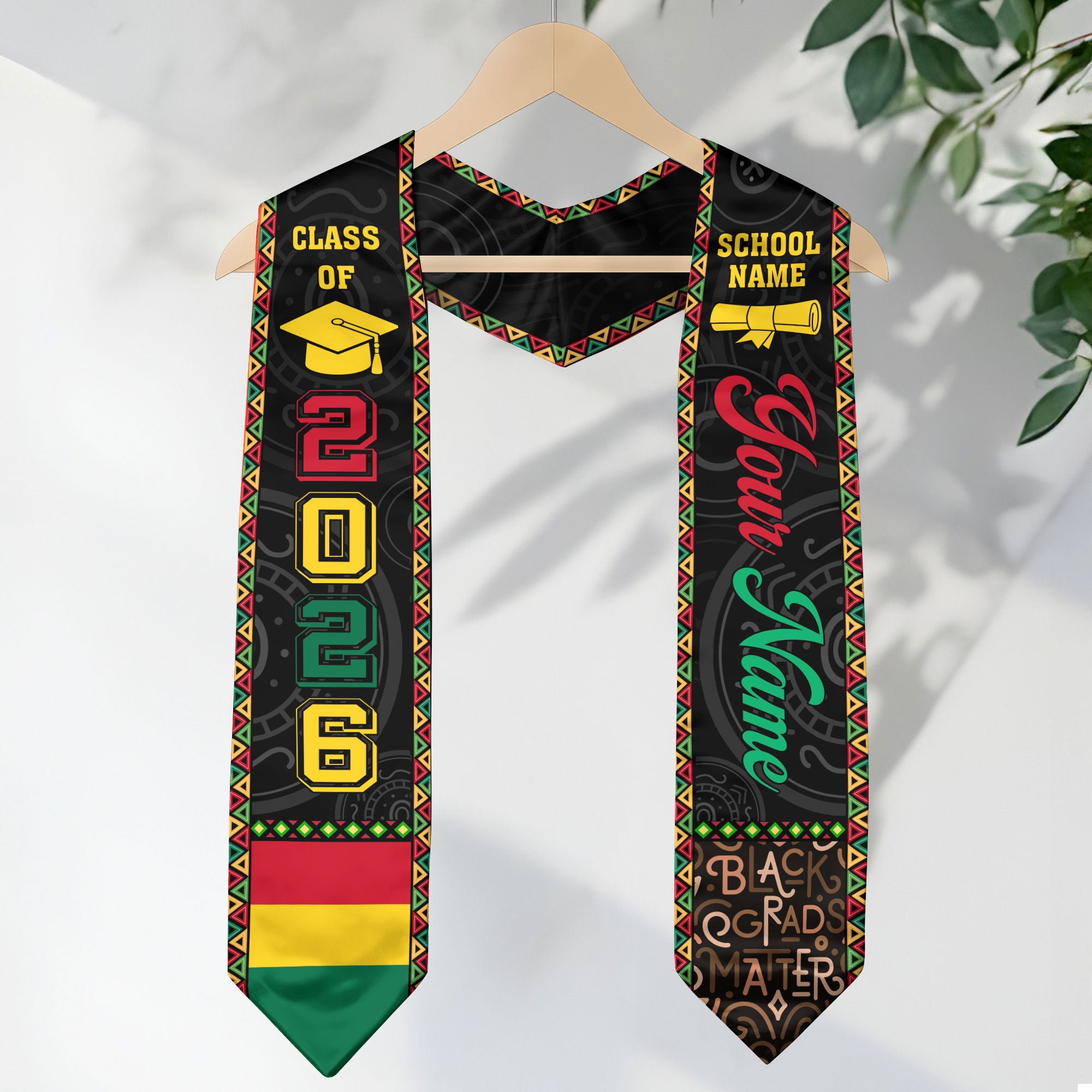 African Flag Graduation Sash 2026, Africa Stole, Custom Detail Option for Graduates