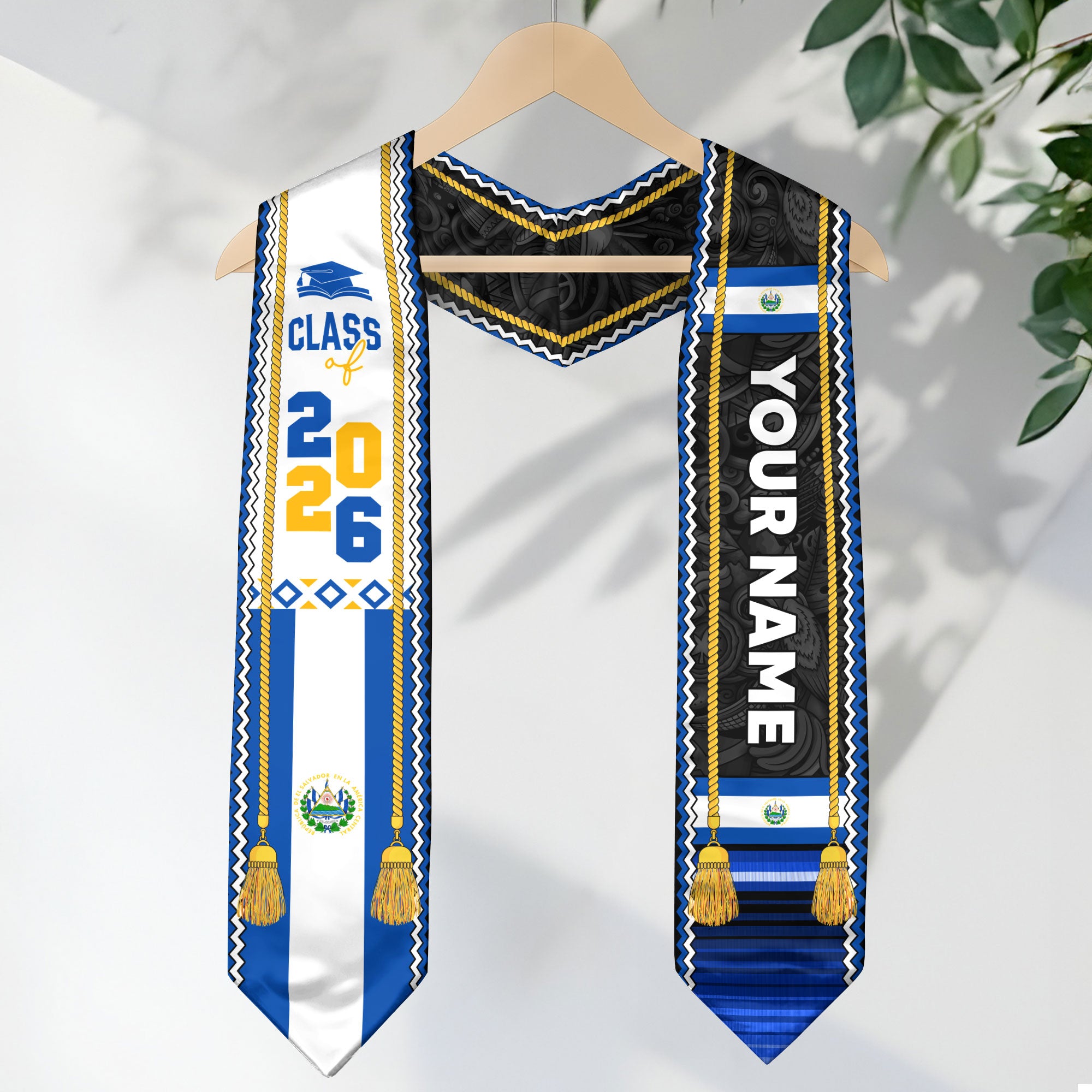 2026 El Salvador Graduation Stole, Salvadoran Flag-Inspired Graduation Accessory