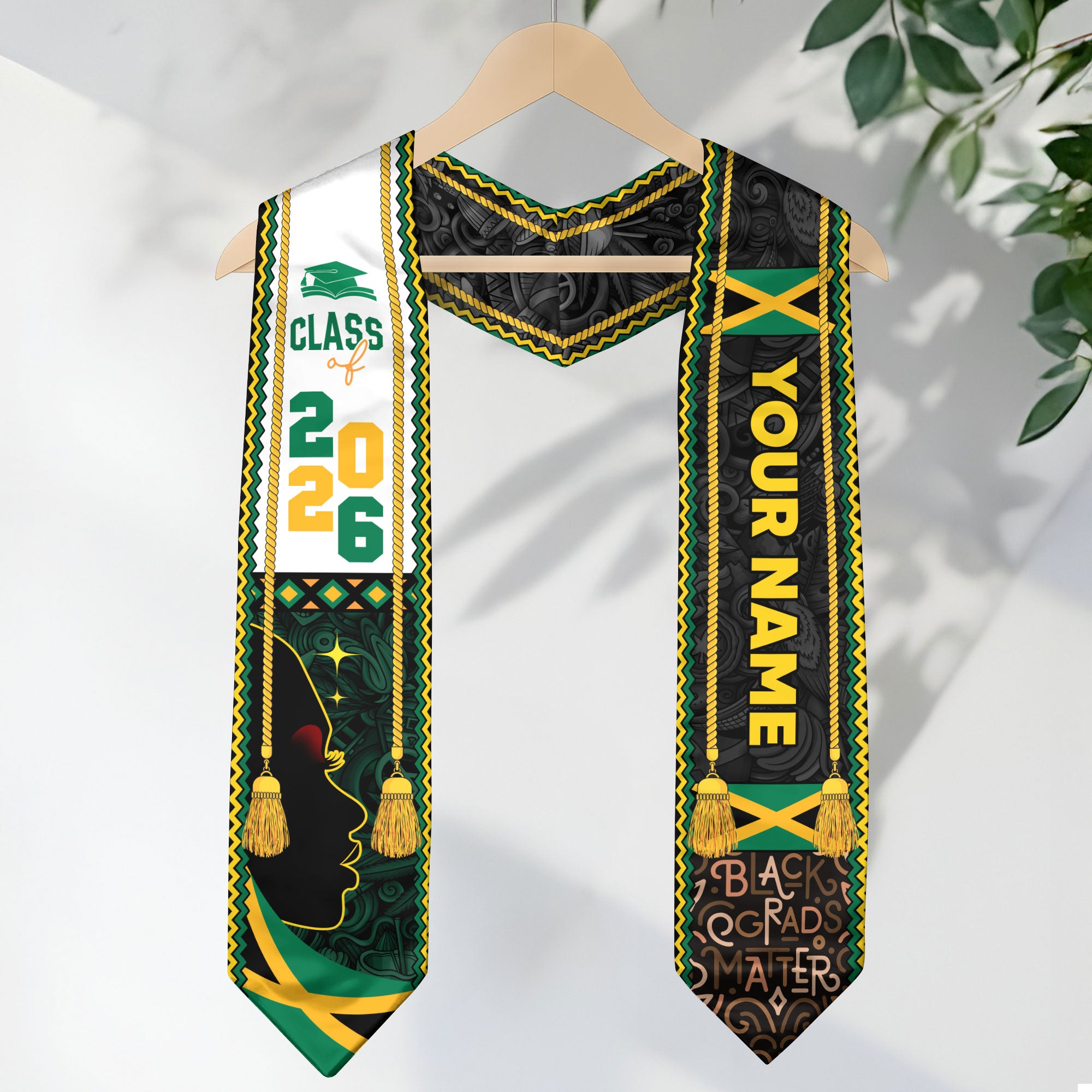 2026 Jamaican Stole, Custom Jamaican Flag Sash, Graduation Stole, Flag Inspired Stole