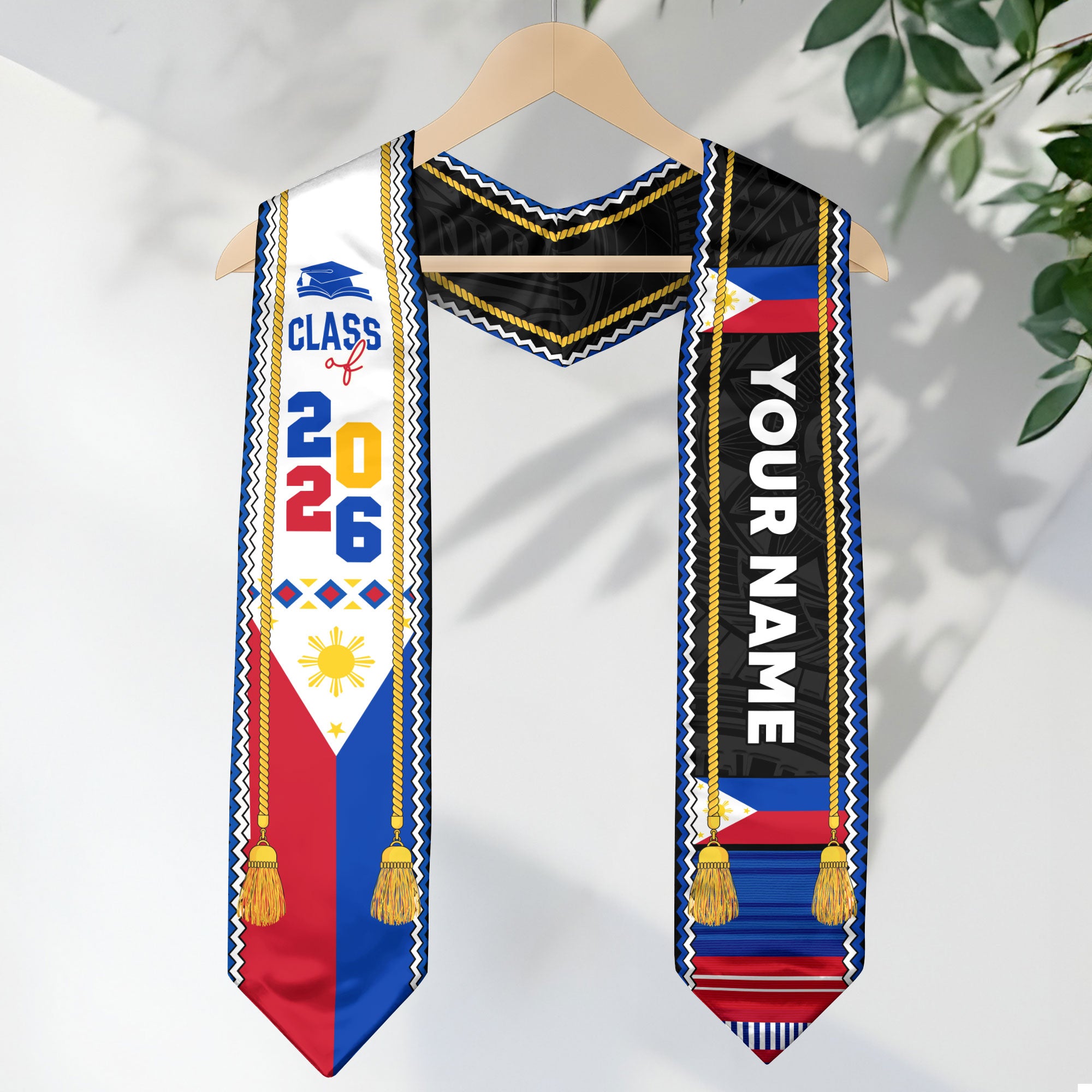 2026 Philippines Flag Graduation Sash, Custom Stole for Graduation, Unique Filipino Gift