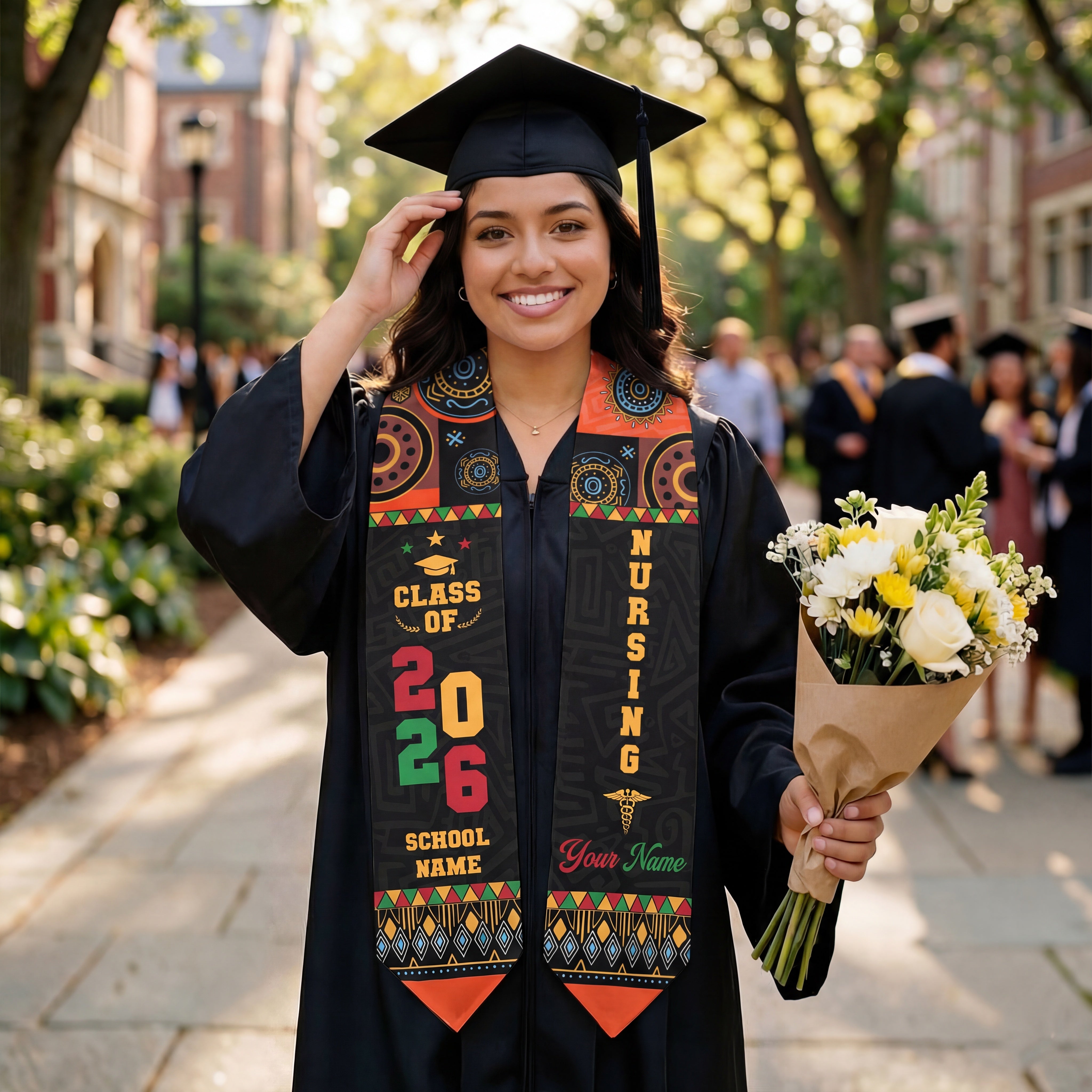 Customized African American Nursing Graduation Stole, RN BSN Nurse Ceremony Sash 2026