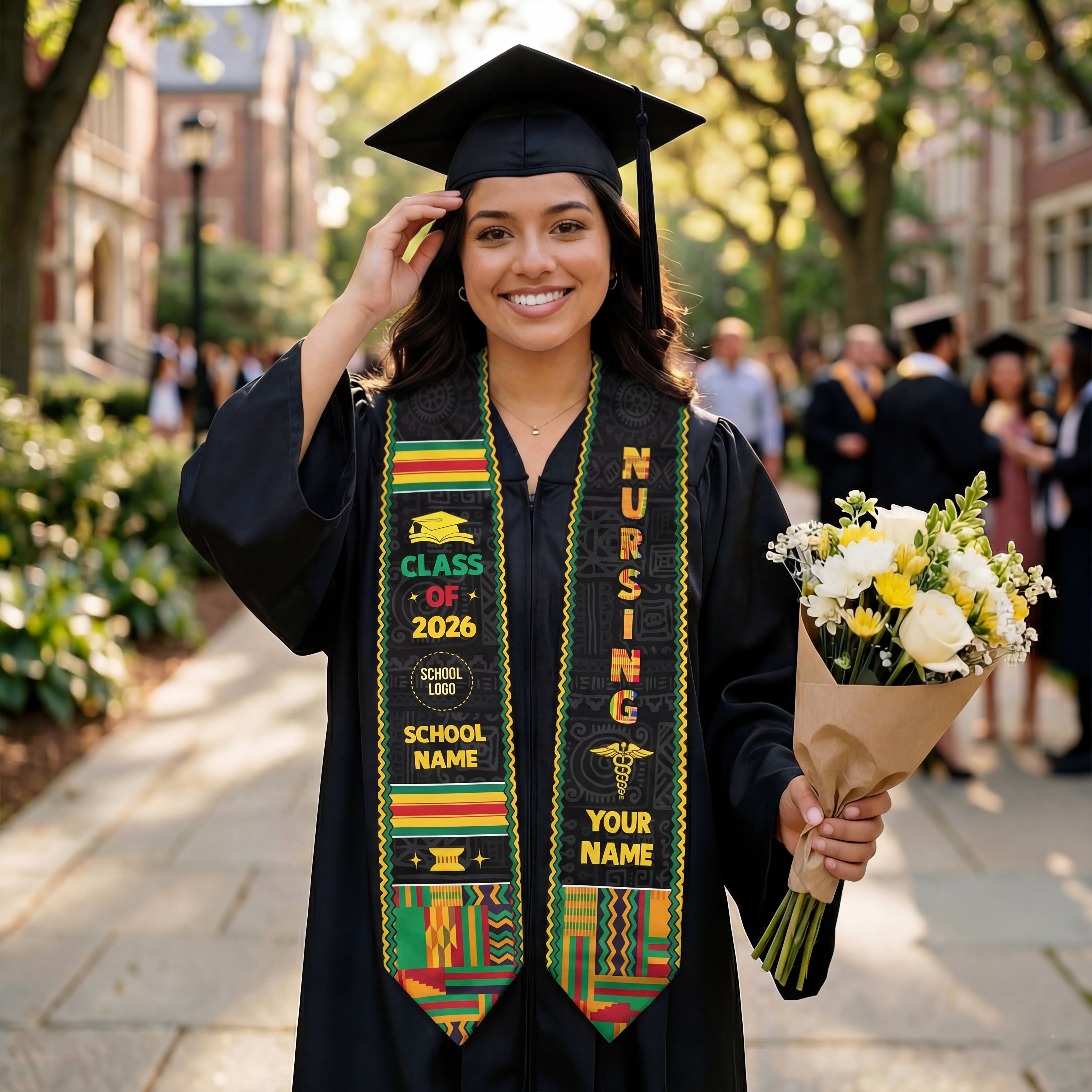Customized Pan African Nursing Graduation Stole for RN Nurses, BSN Graduation Sash 2026