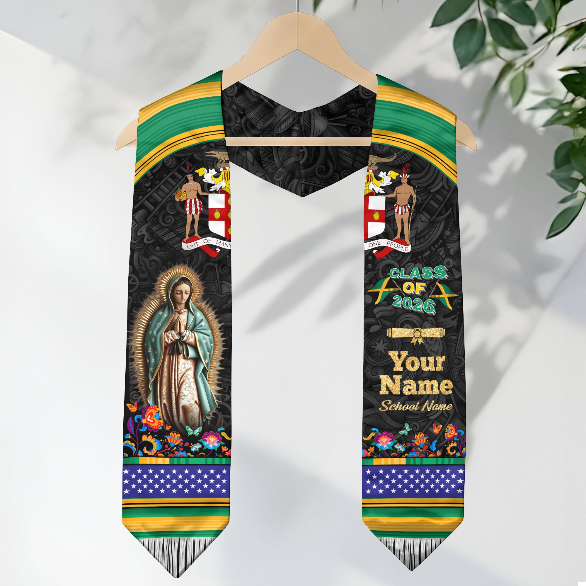 Jamaican Flag Graduation Sash 2026, Jamaica Grad Stole, Jamaican Stole Custom Detail