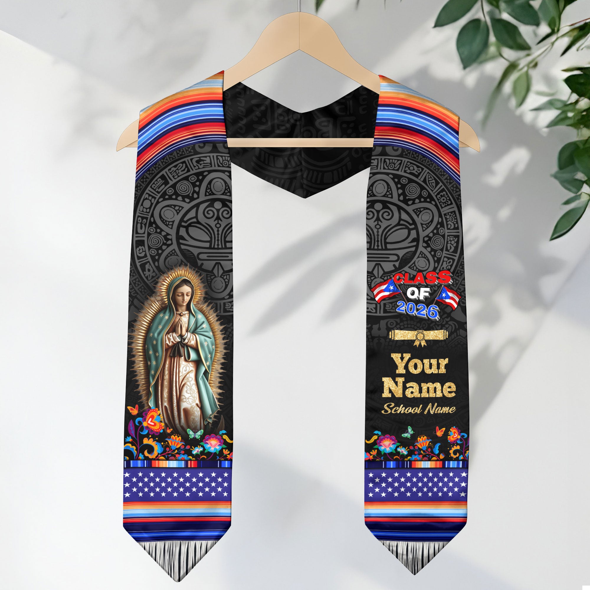 Puerto Rican Flag Graduation Sash 2026, Puerto Rico Grad Stole, PR Custom Detail