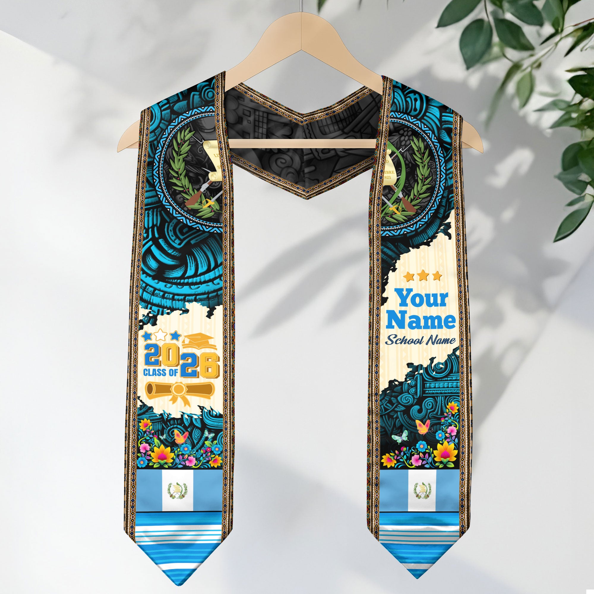 Customized Guatemalan Flag Graduation Sash 2026, Guatemala Graduation Stole, Heritage Academic Style