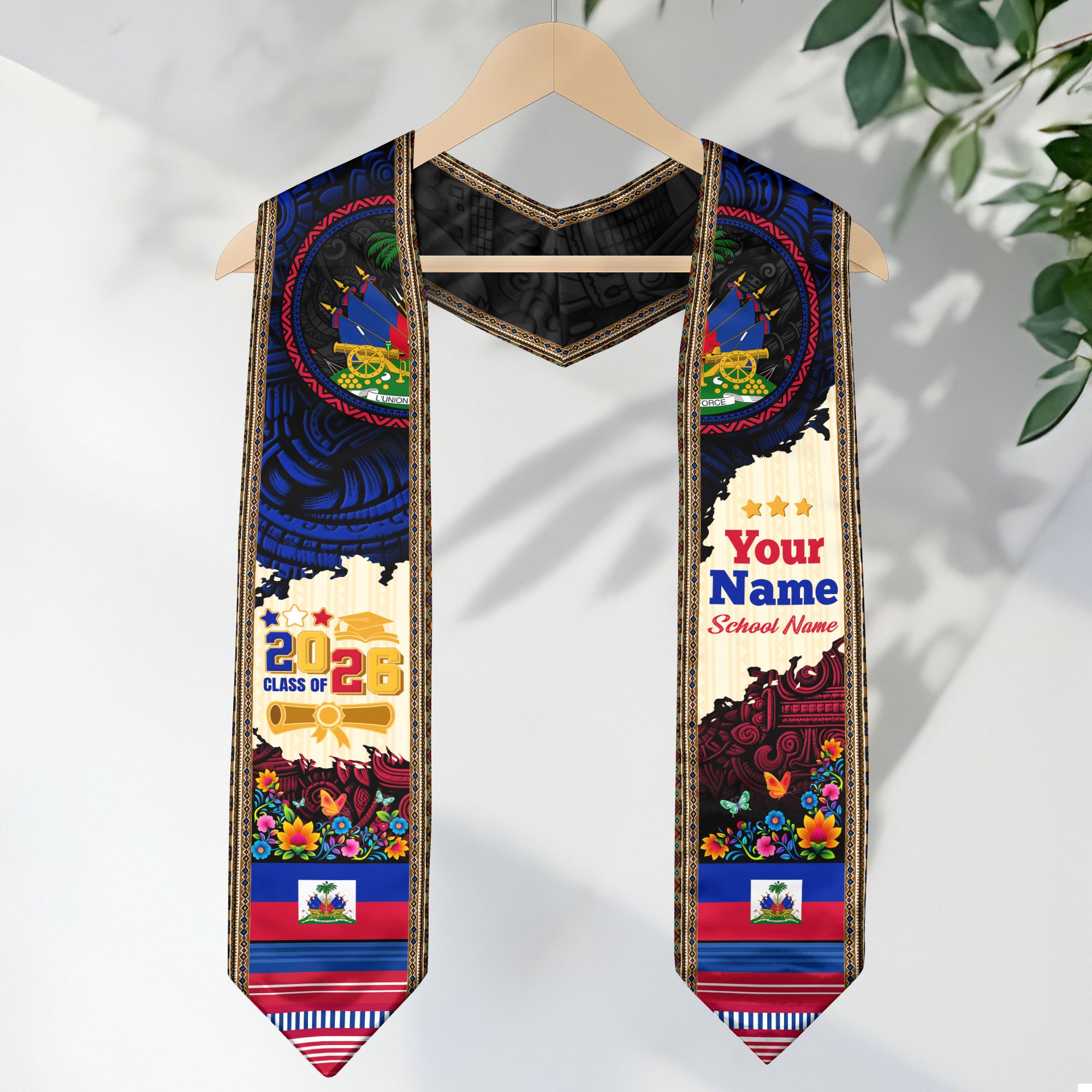 2026 Haitian Graduation Sash, Haitian Flag Sash, Custom Haiti Graduation Stole, Stole Haiti