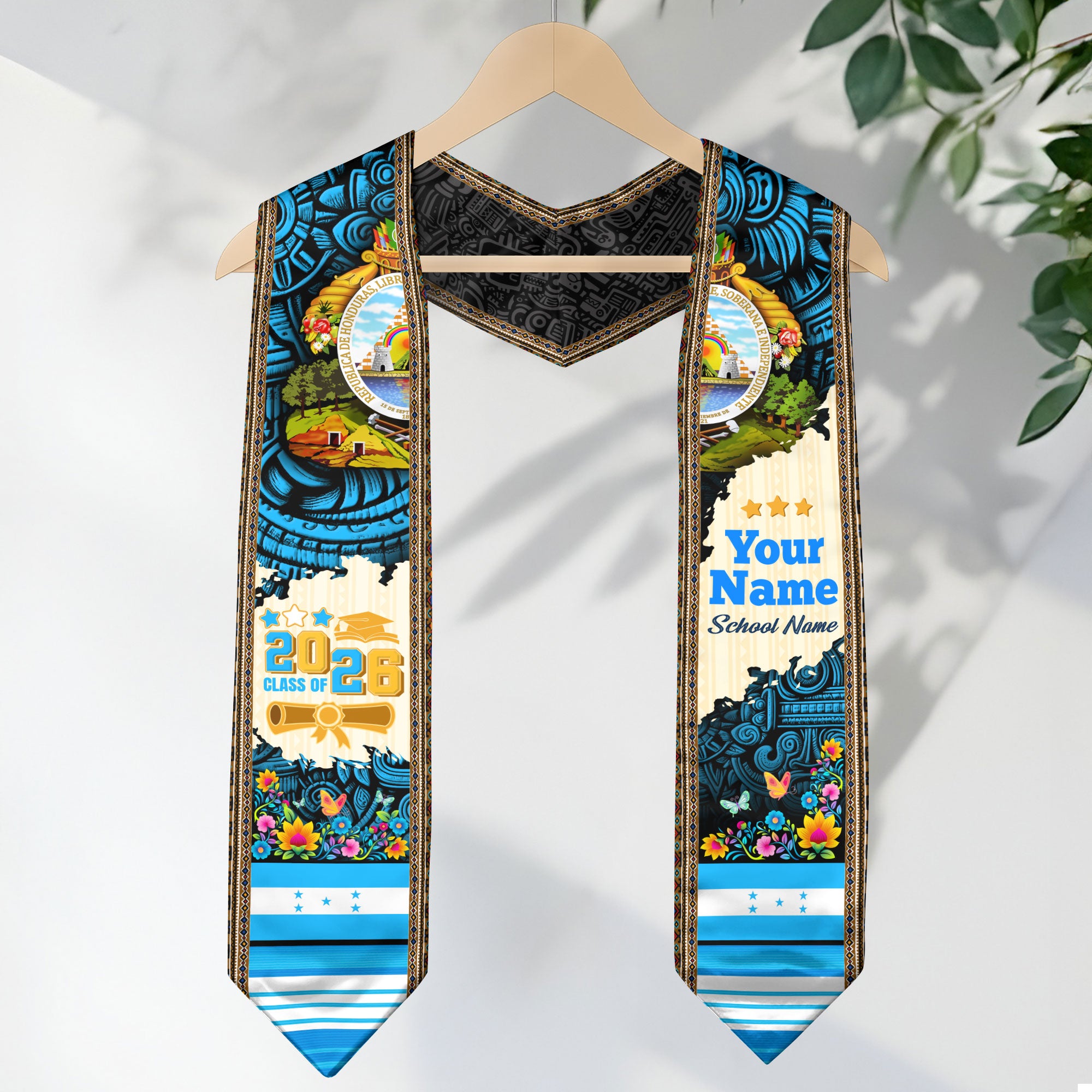 2026 Custom Honduras Stole, Honduras Flag Graduation Sash, Personalized Graduation Stole