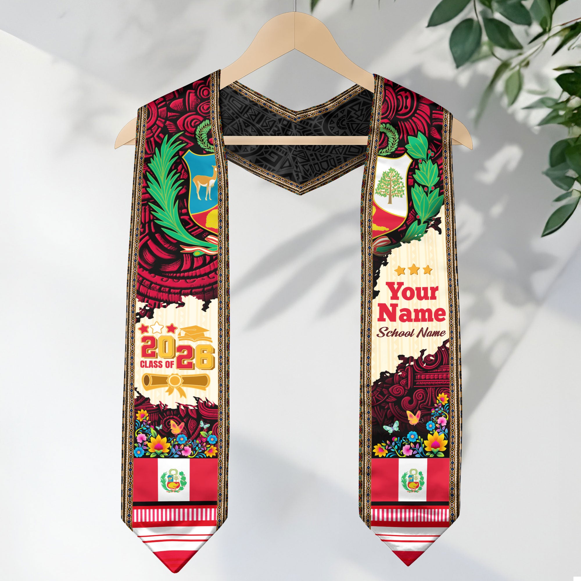 2026 Peru Graduation Stole, Peruvian Stole, Peruvian Flag Graduation Sash