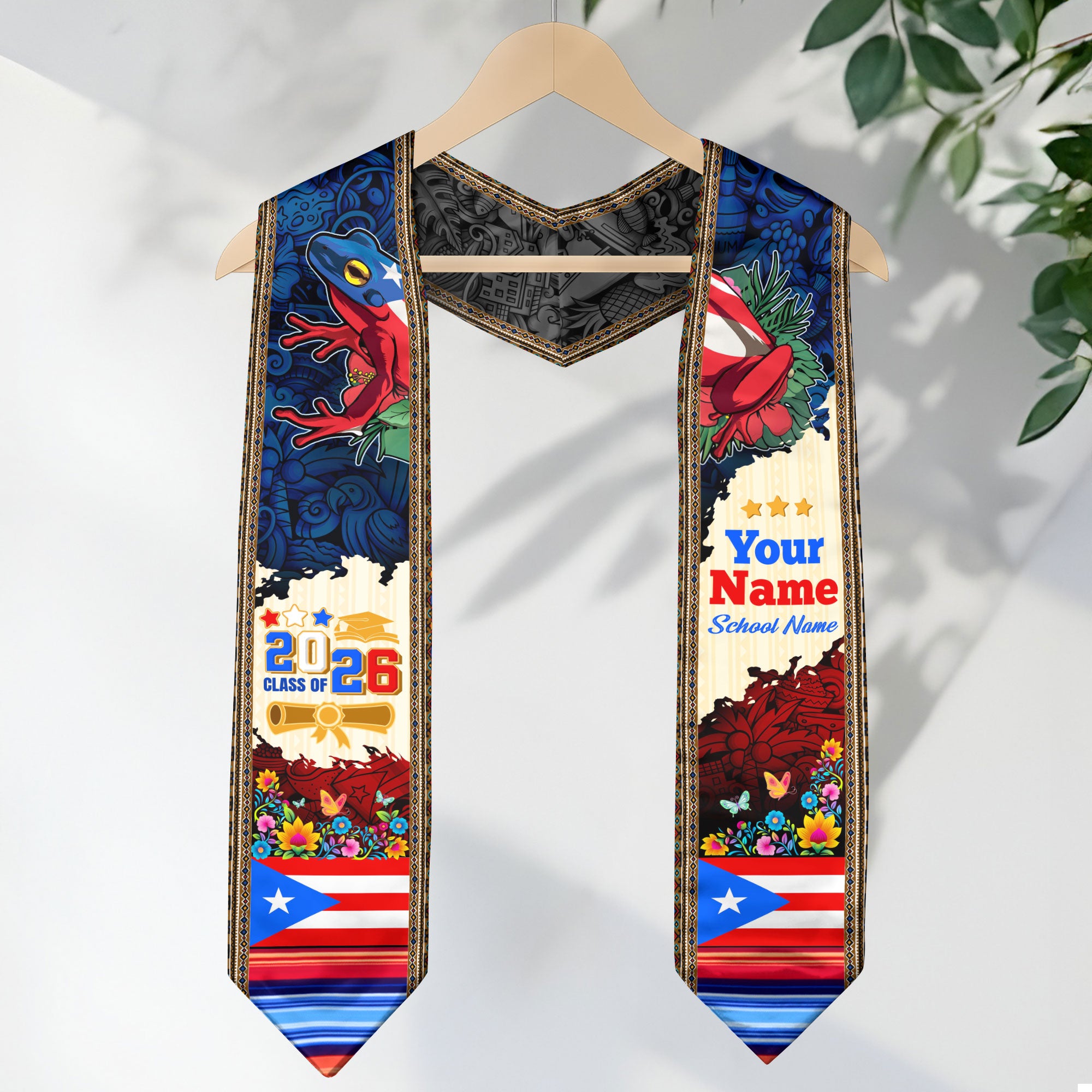 Puerto Rico Flag Graduation Stole 2026, Puerto Rican Graduation Sash, Custom Finish