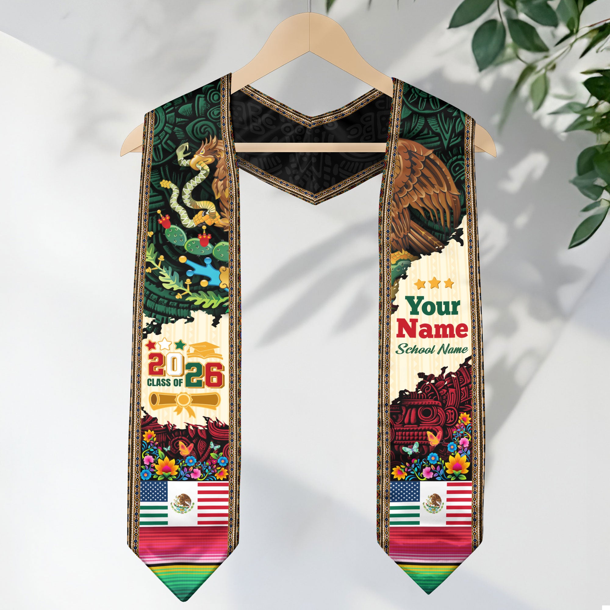 Mexico Flag Graduation Stole 2026, Mexican Grad Sash, Custom-Ready Gift Stole 2026