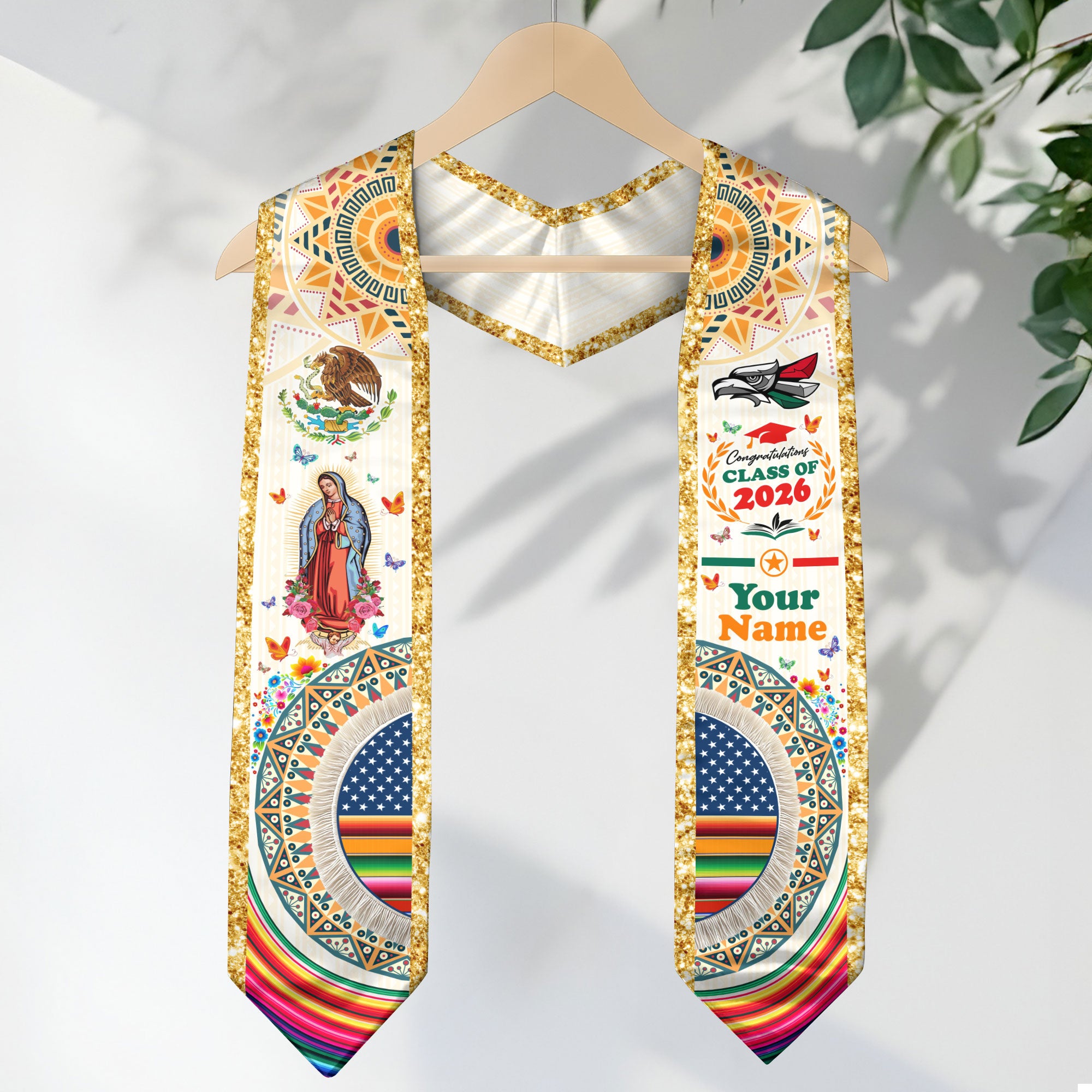 Mexican Graduation Sash 2026, Mexico Flag Stole, Graduation Sash with Custom Finish