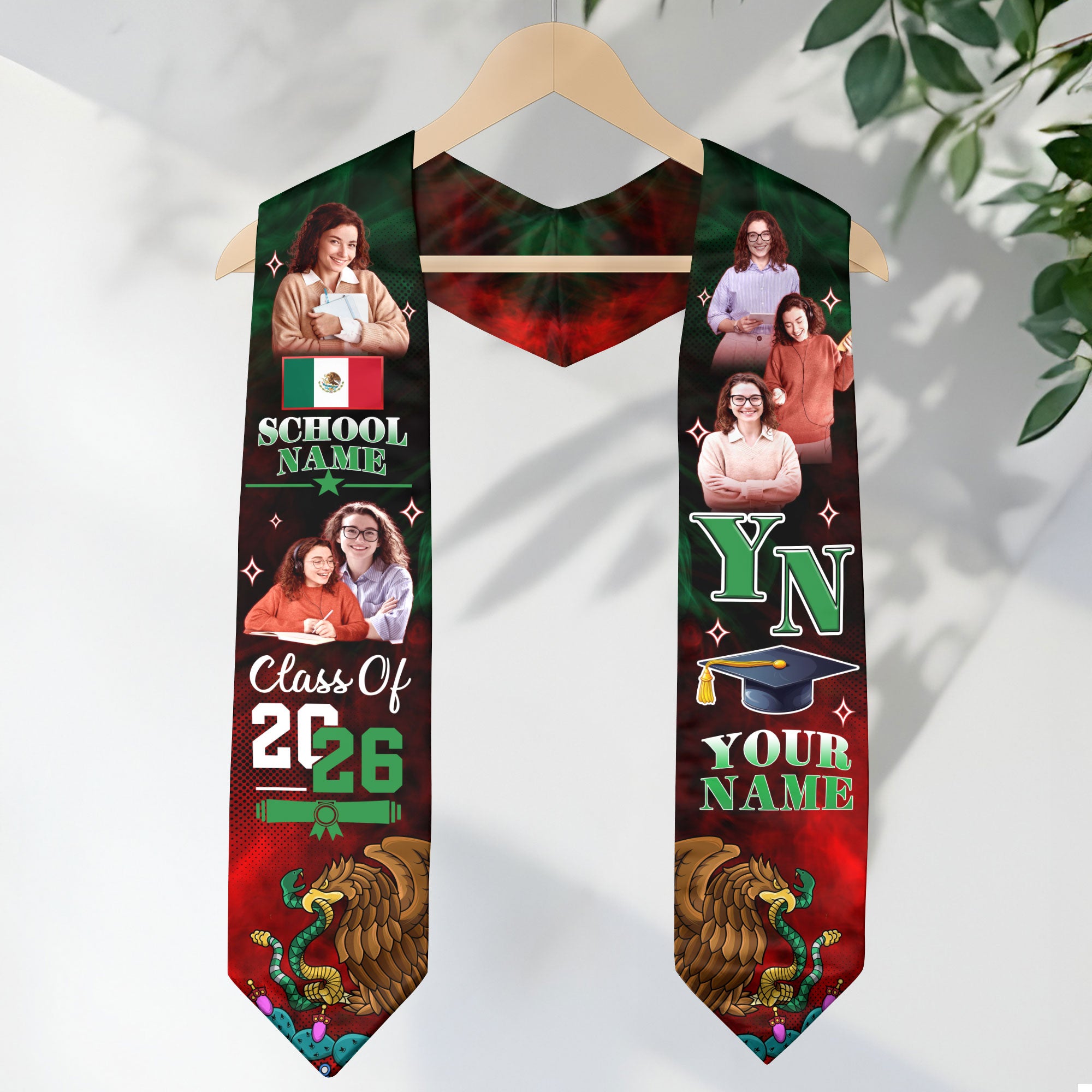 Mexico Graduation Stole 2026, Mexican Flag Sash, Personalized Detail for Graduation