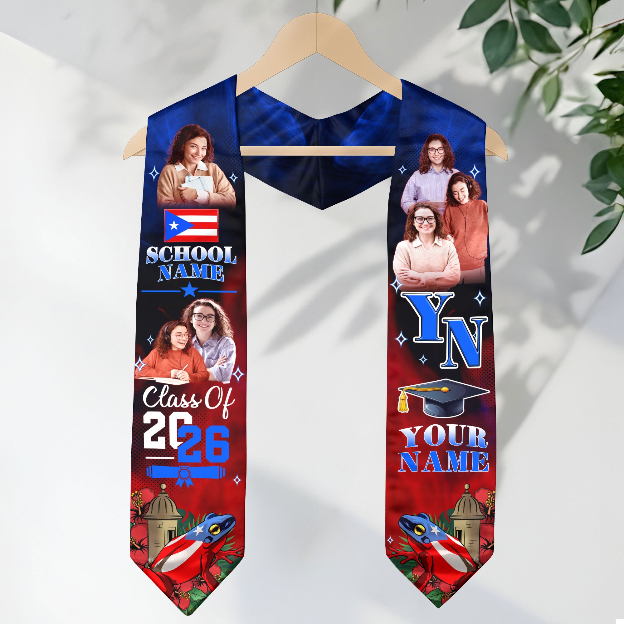 Puerto Rico Graduation Stole 2026, Puerto Rican Flag Sash, Add Your Name Detail, Grads