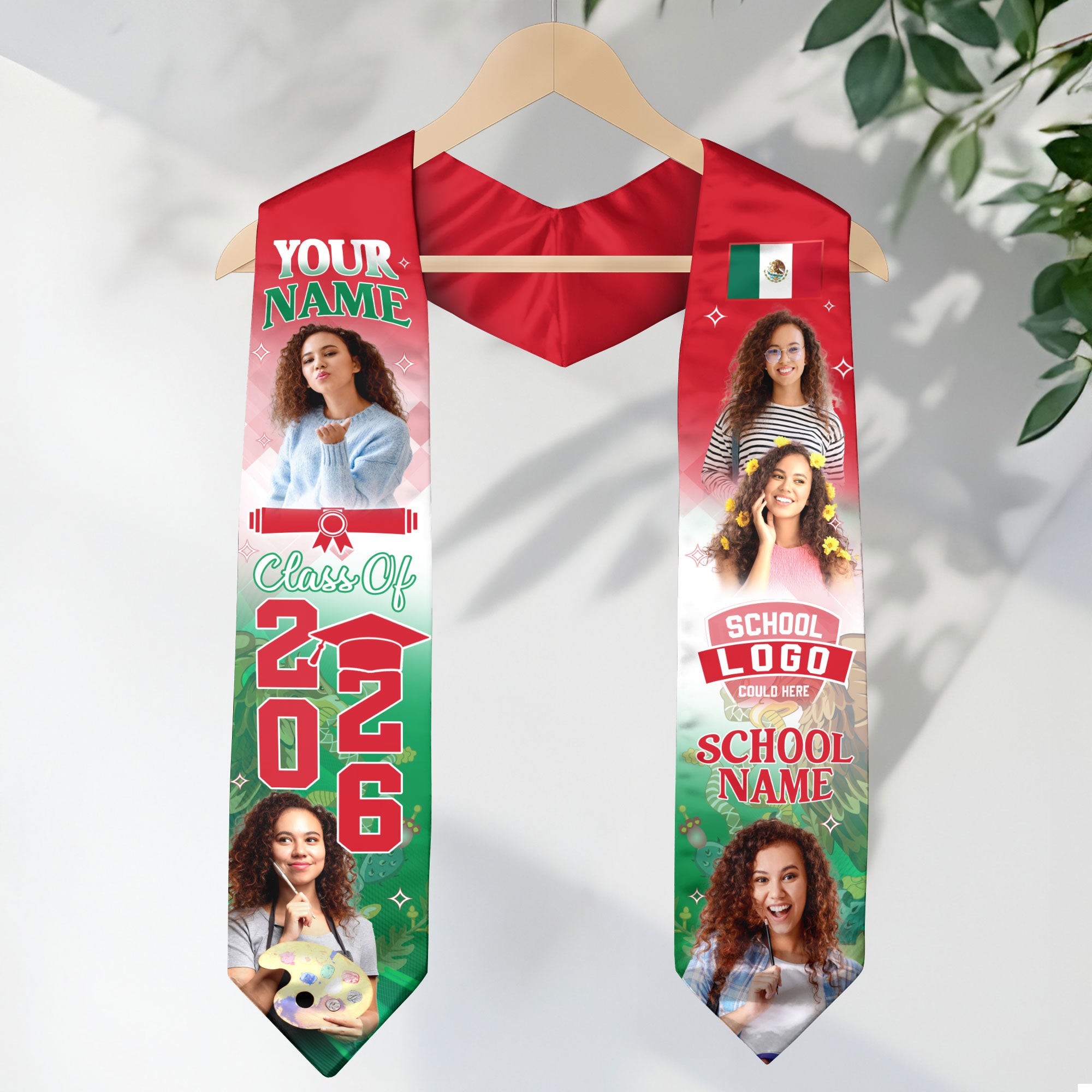 2026 Mexican Flag Graduation Sash, Mexico Stole for Grads, Tailored Finish Detail