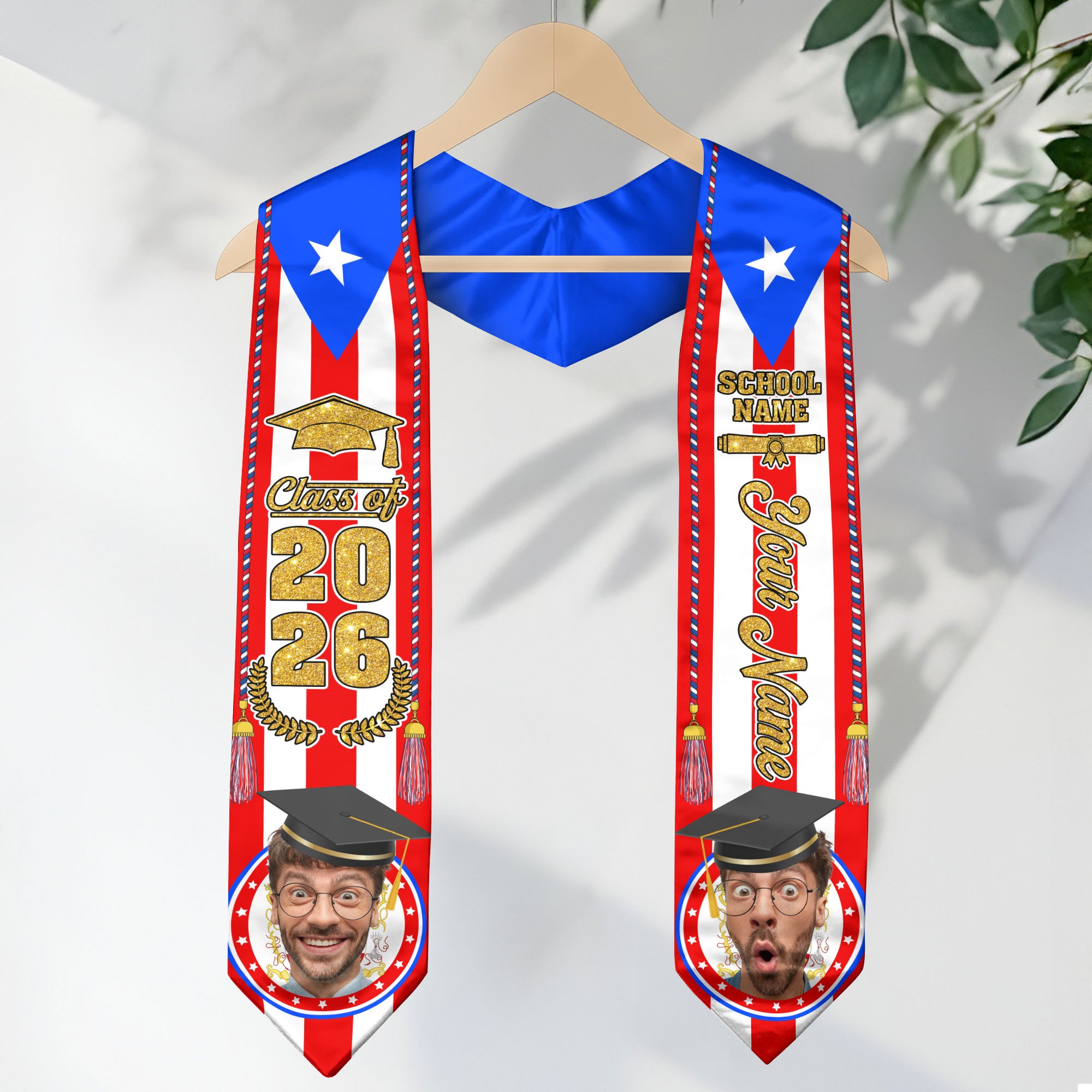 Puerto Rican Graduation Sash 2026, Puerto Rico Flag Stole, Name & Year Option for Grads