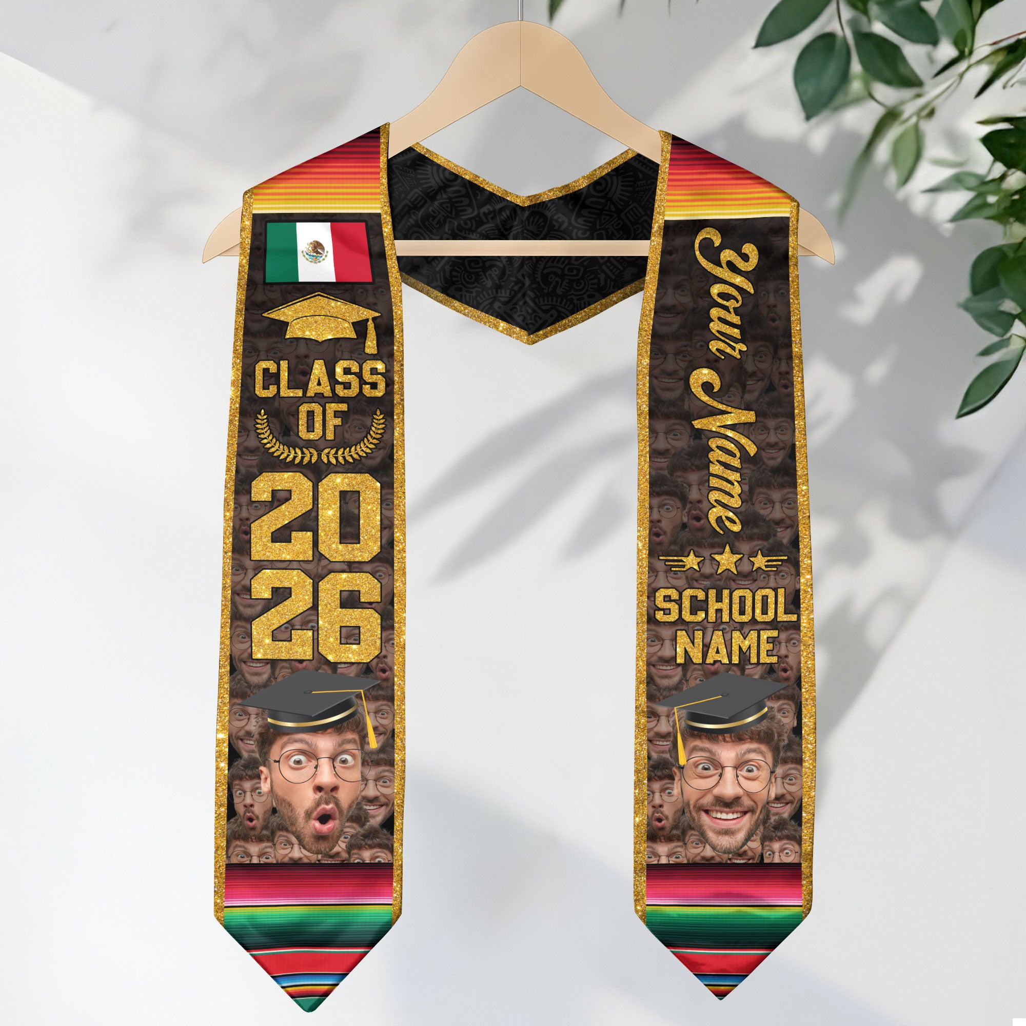 Mexico Flag Graduation Stole 2026, Mexican Sash for Graduates, Name Detail Option