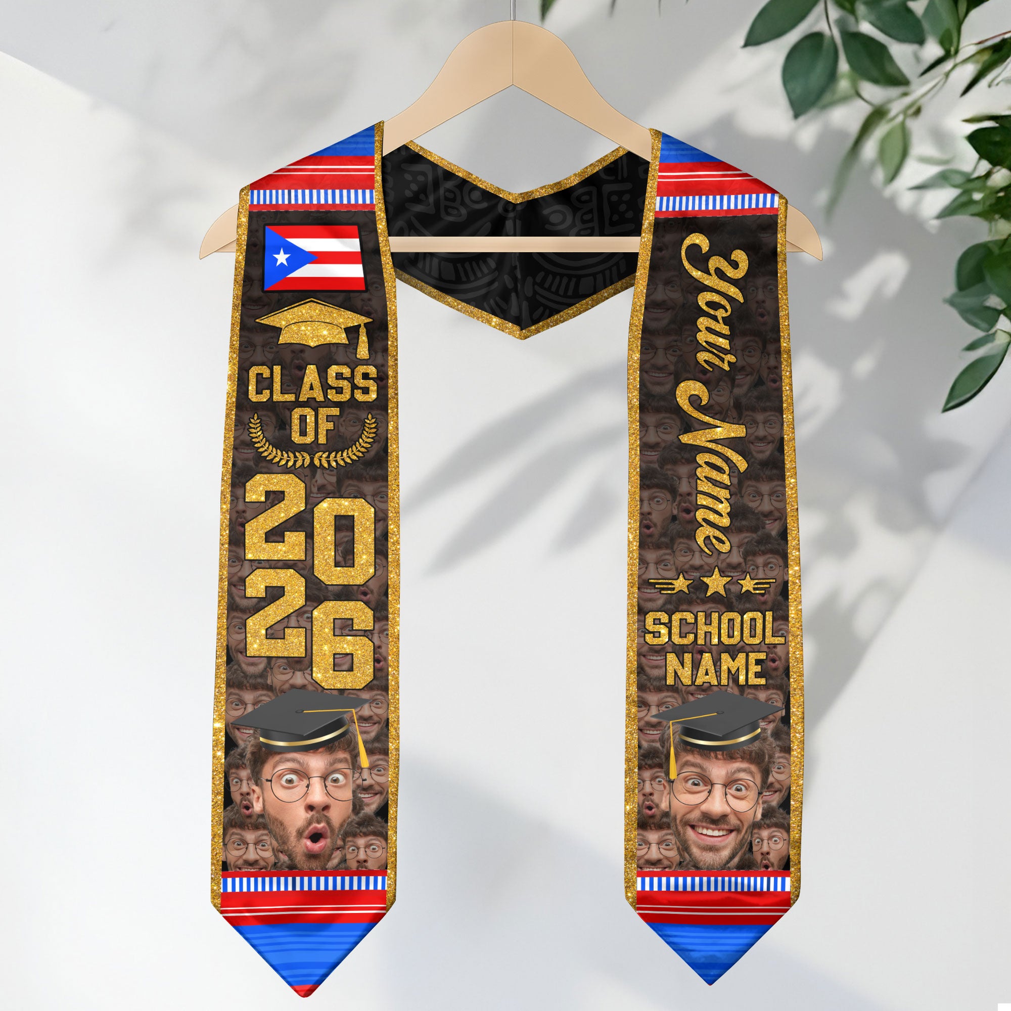 Puerto Rico Flag Graduation Stole 2026, Puerto Rican Sash, Personalized Finish for Grads