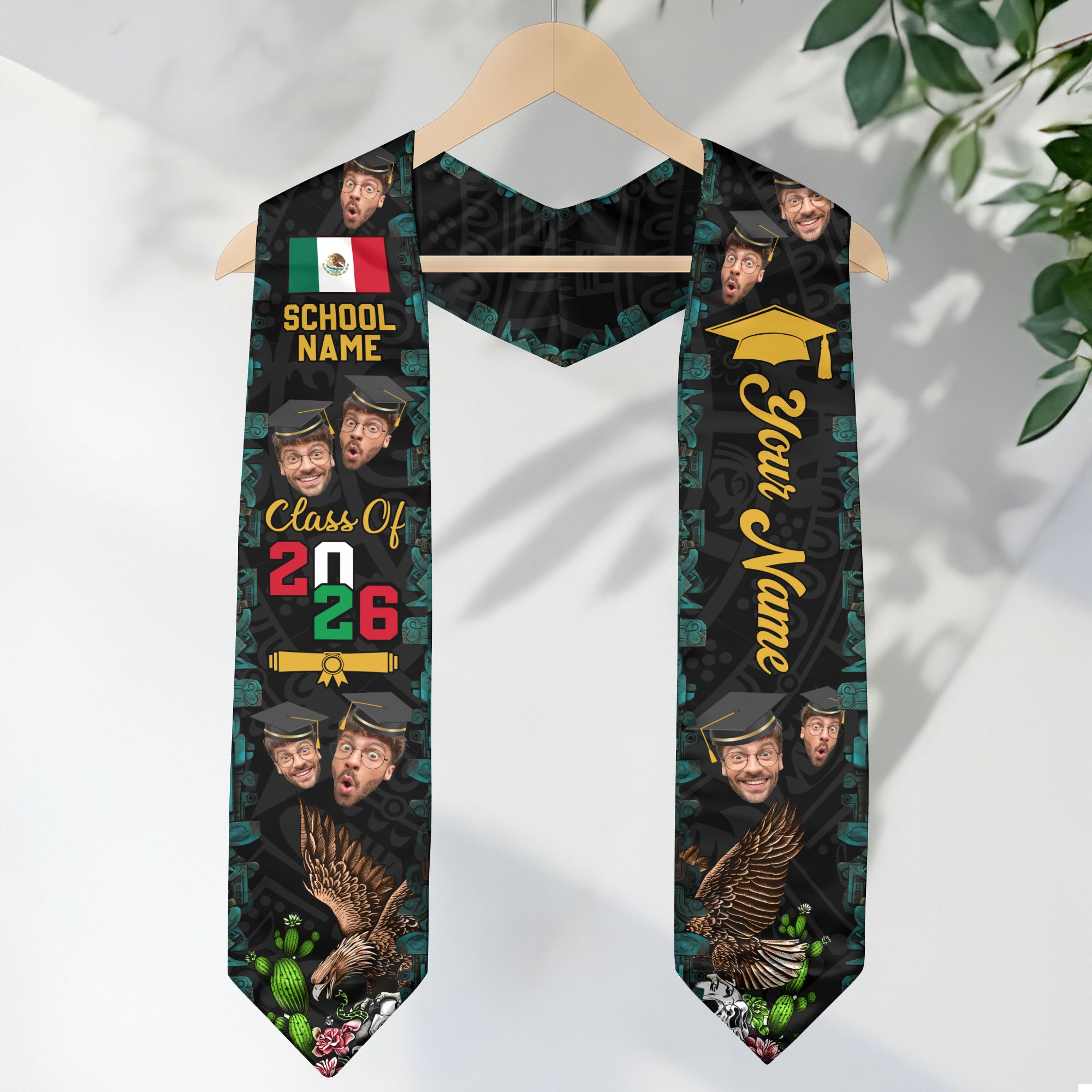 Mexican Flag Sash 2026, Mexico Graduation Stole, Customizable Detail Style
