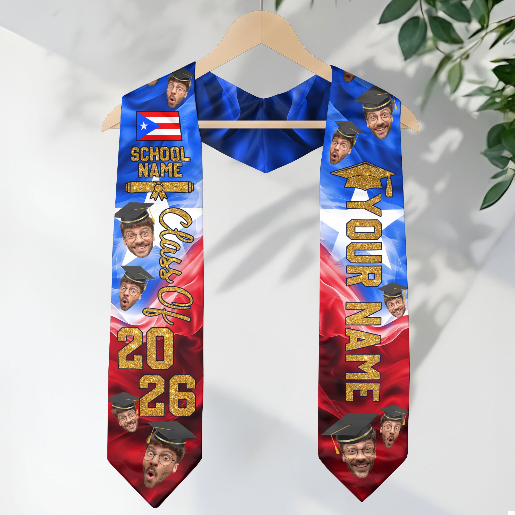 Puerto Rican Flag Sash 2026, Puerto Rico Graduation Stole, Personal Name Add-On, Gift