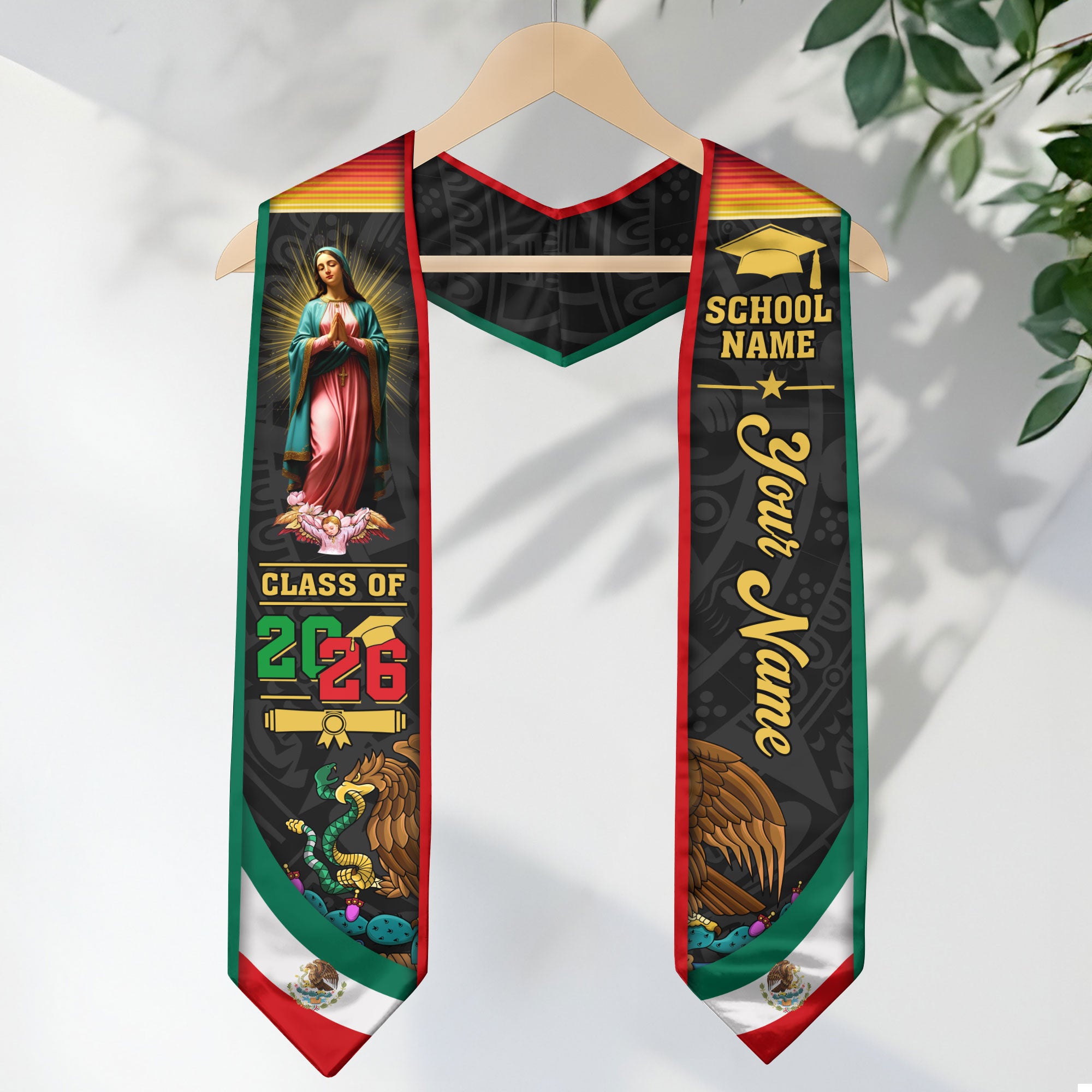 2026 Mexican Graduation Stole, Mexico Flag Sash, Personalized Accent for Grads
