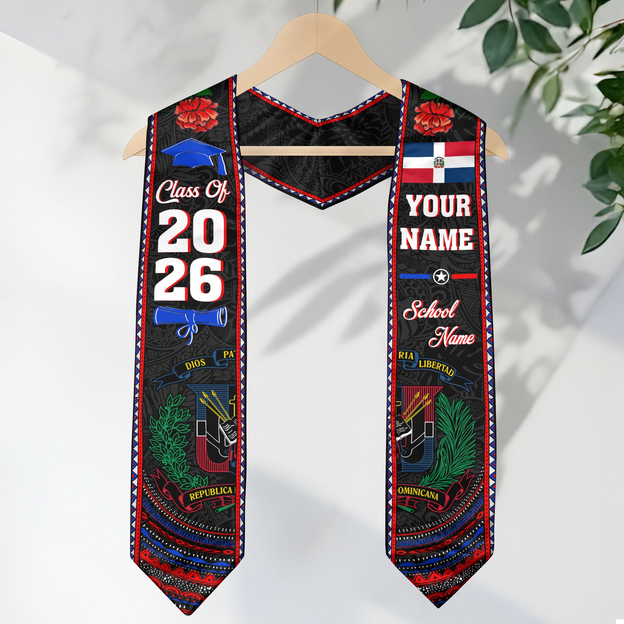 2026 Dominican Republic Graduation Sash, Dominican Flag Stole, Custom Graduation Stole