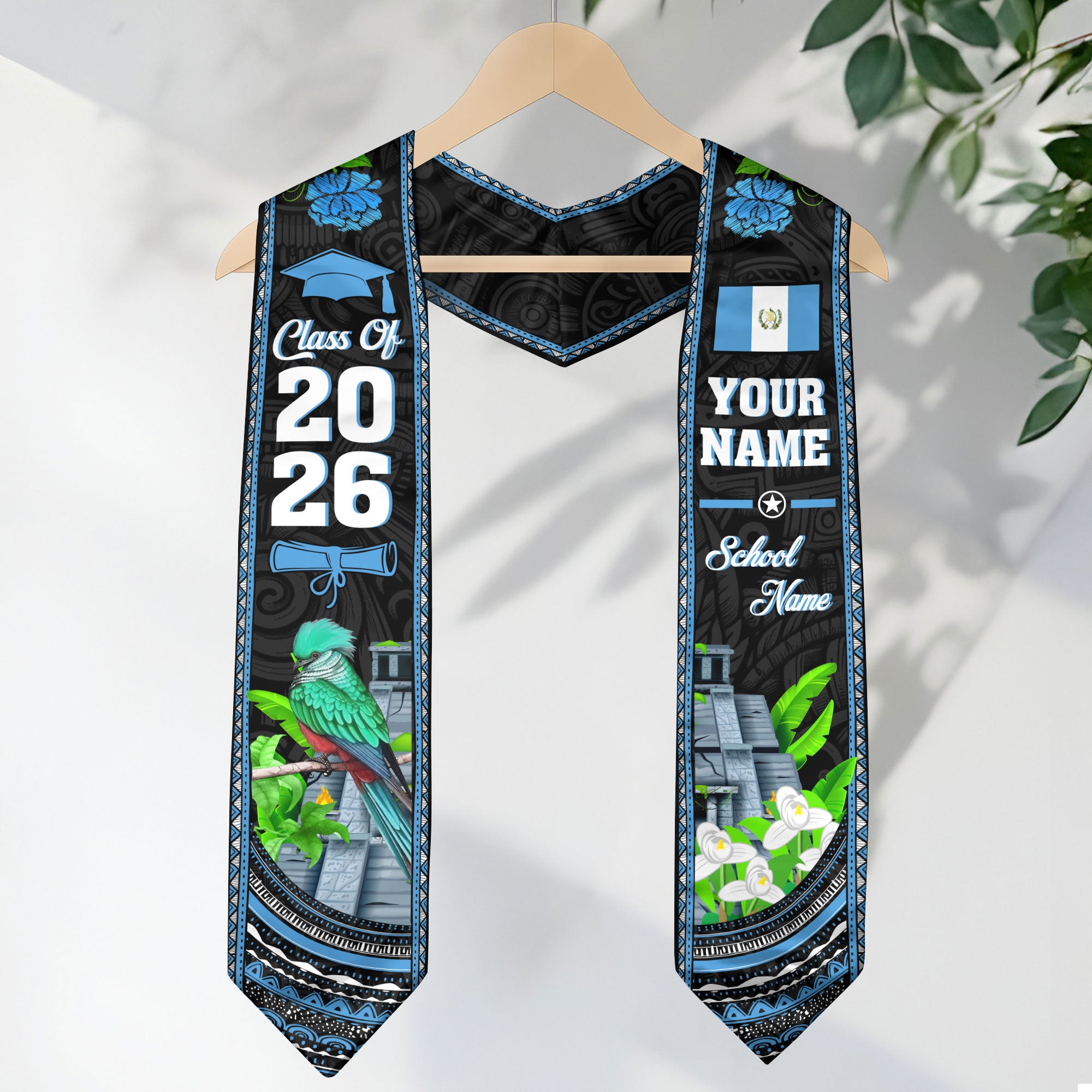 Guatemala Graduation Stole 2026, Guatemala Flag Sash, Personal Detail Option for Graduates