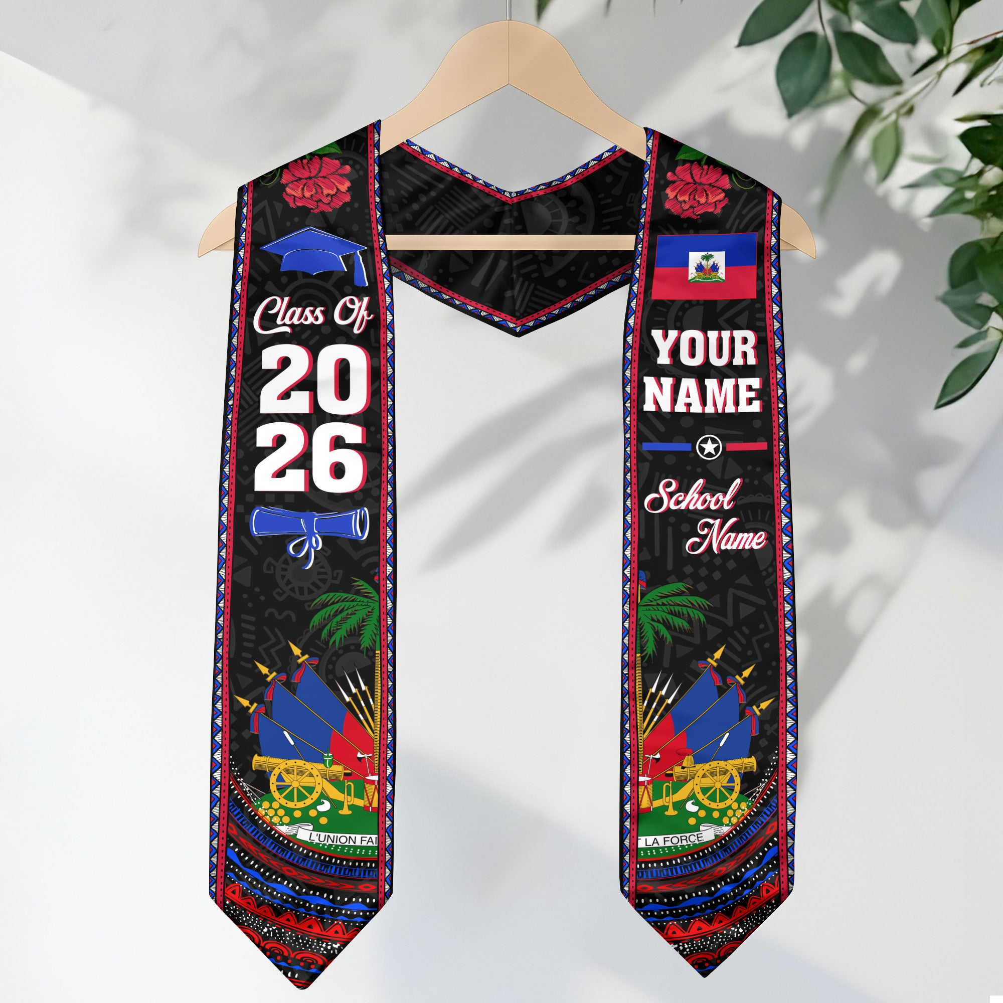 Haiti Graduation Stole 2026, Haitian Flag Sash, Personalized Detail for Graduates