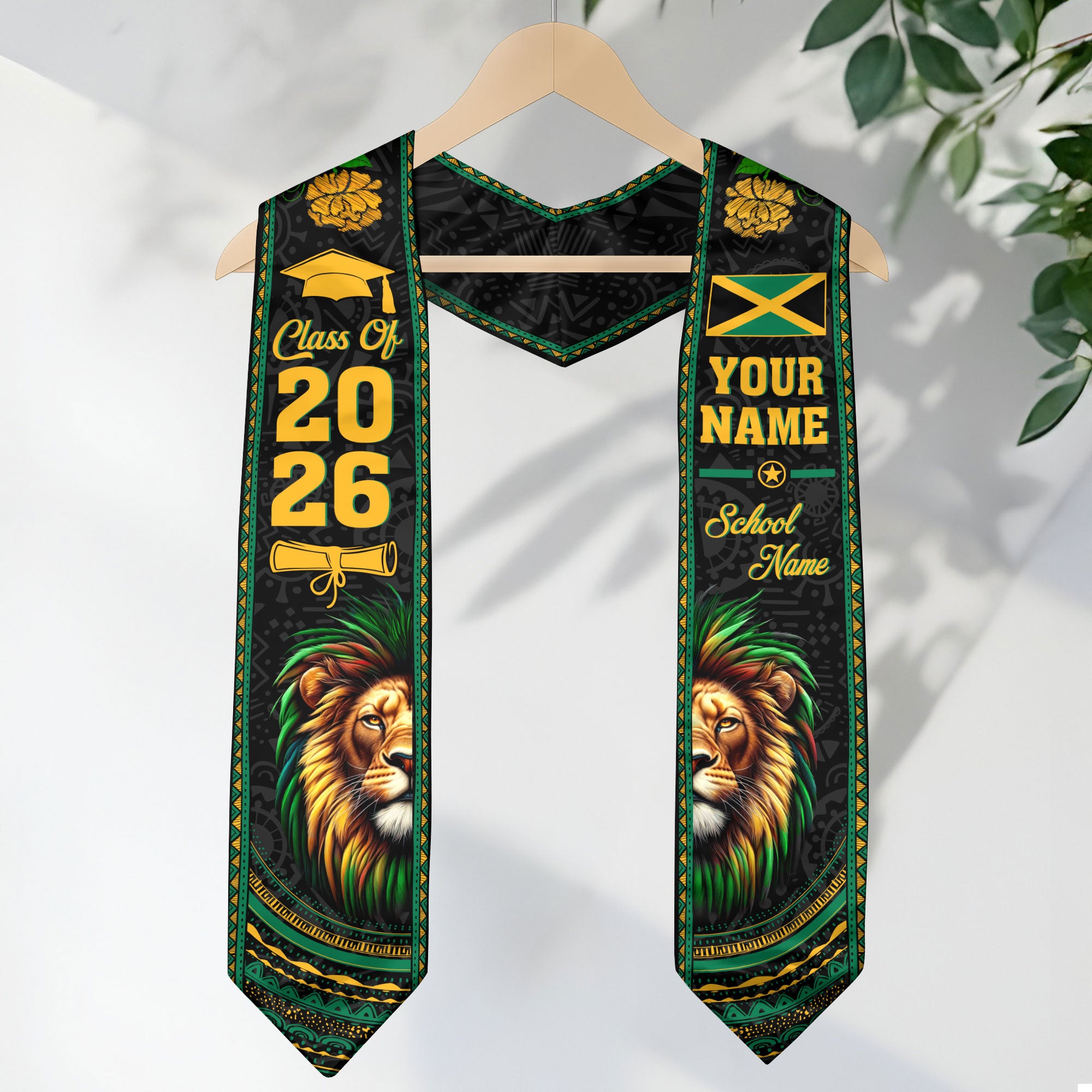 Jamaica Graduation Stole 2026, Jamaican Flag Graduation Sash, Personal Detail Option for Grads