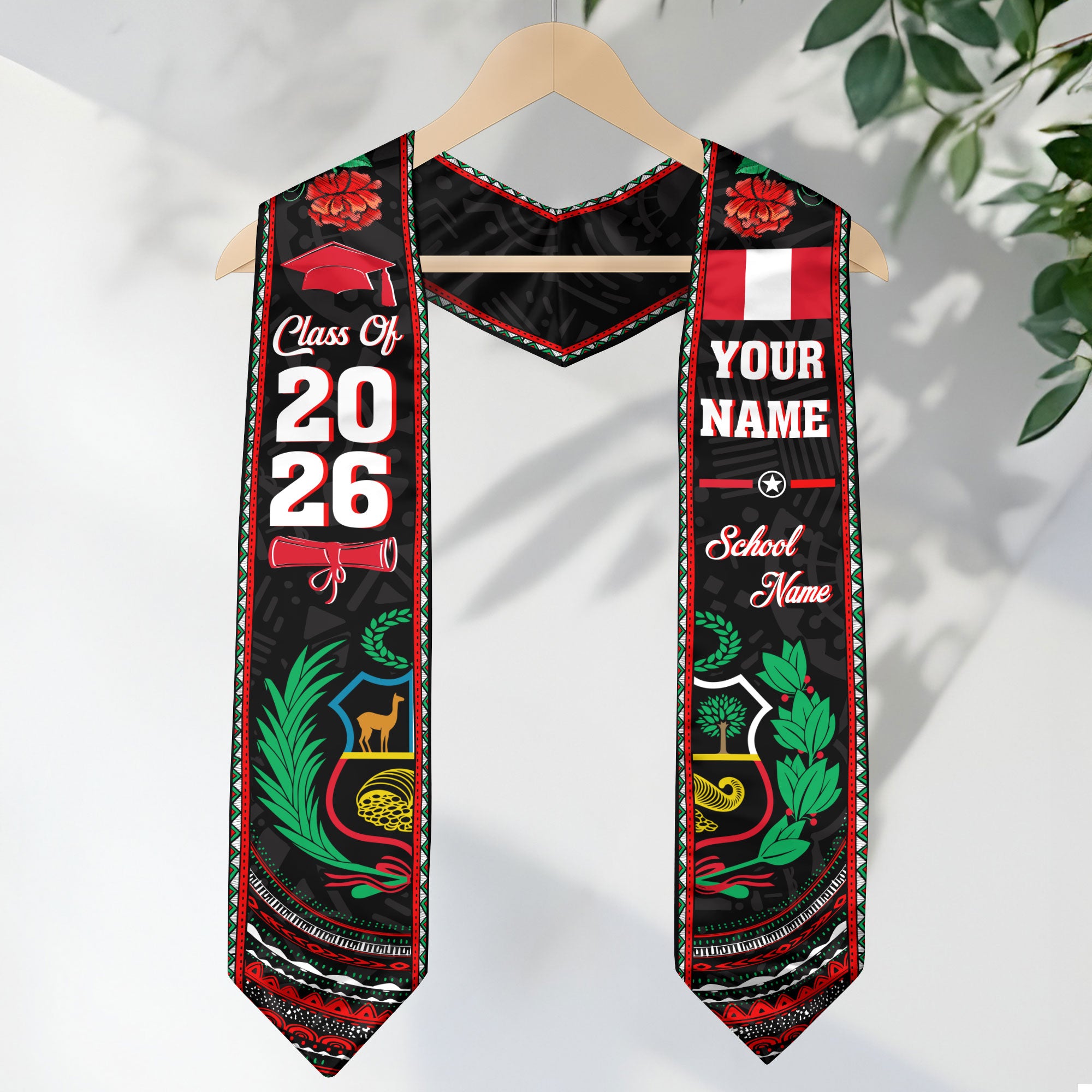 Peru Graduation Sash 2026, Peru Flag Stole, Custom Peru Graduation Stole