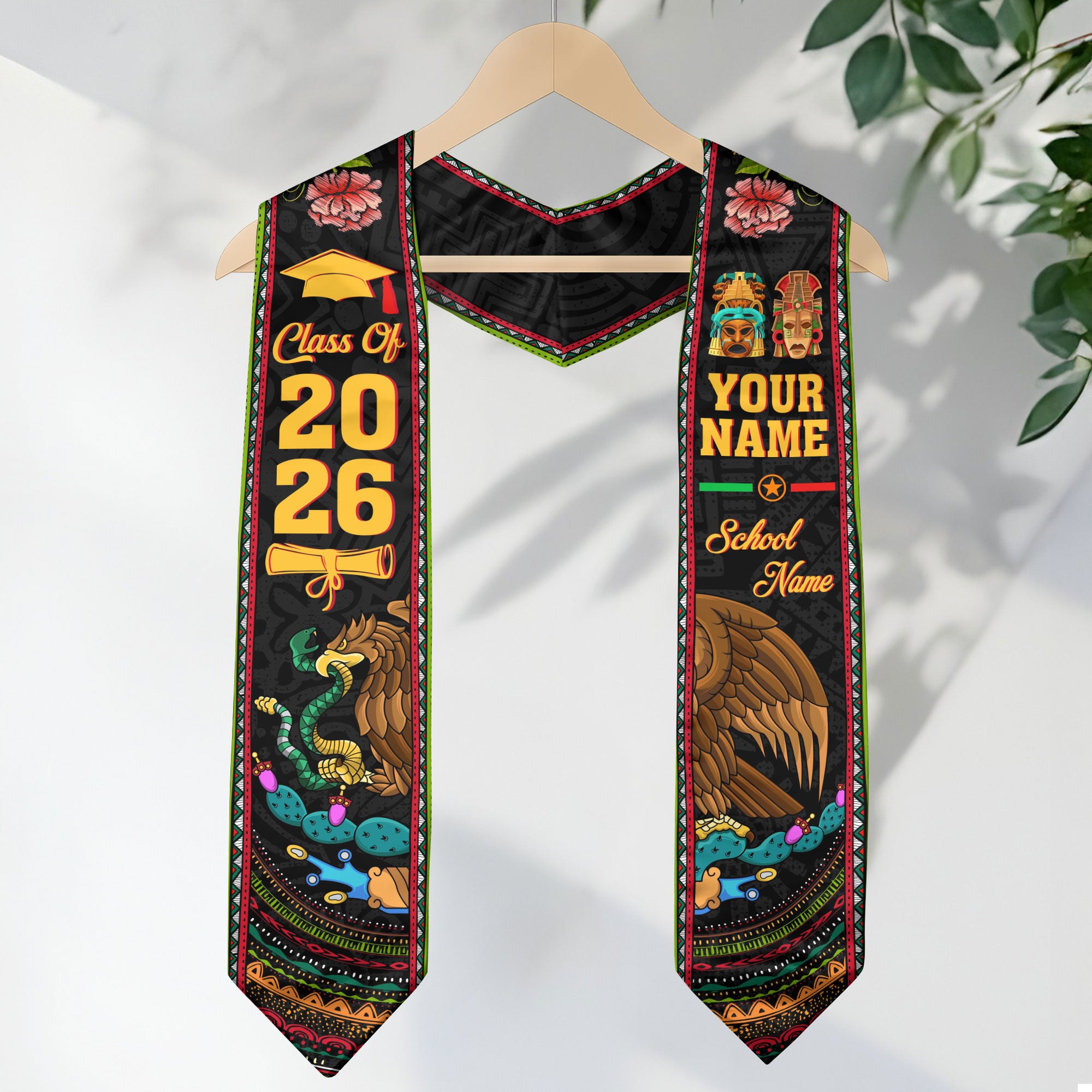 Mexico Graduation Sash 2026, Mexican Flag Stole, Add Your Details Option for Graduates