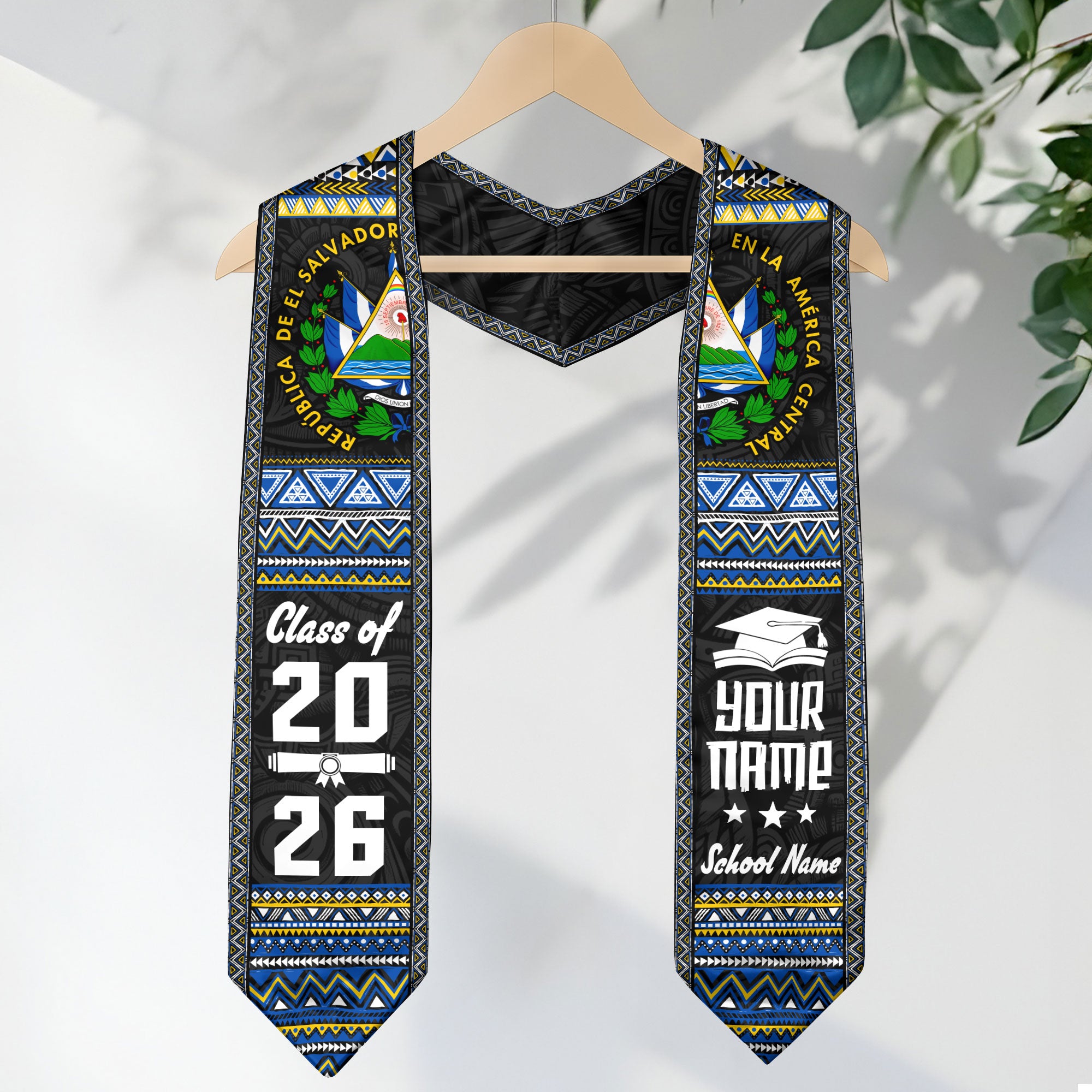 2026 El Salvador Flag Graduation Sash, El Salvador Stole for Graduates, Detail Option